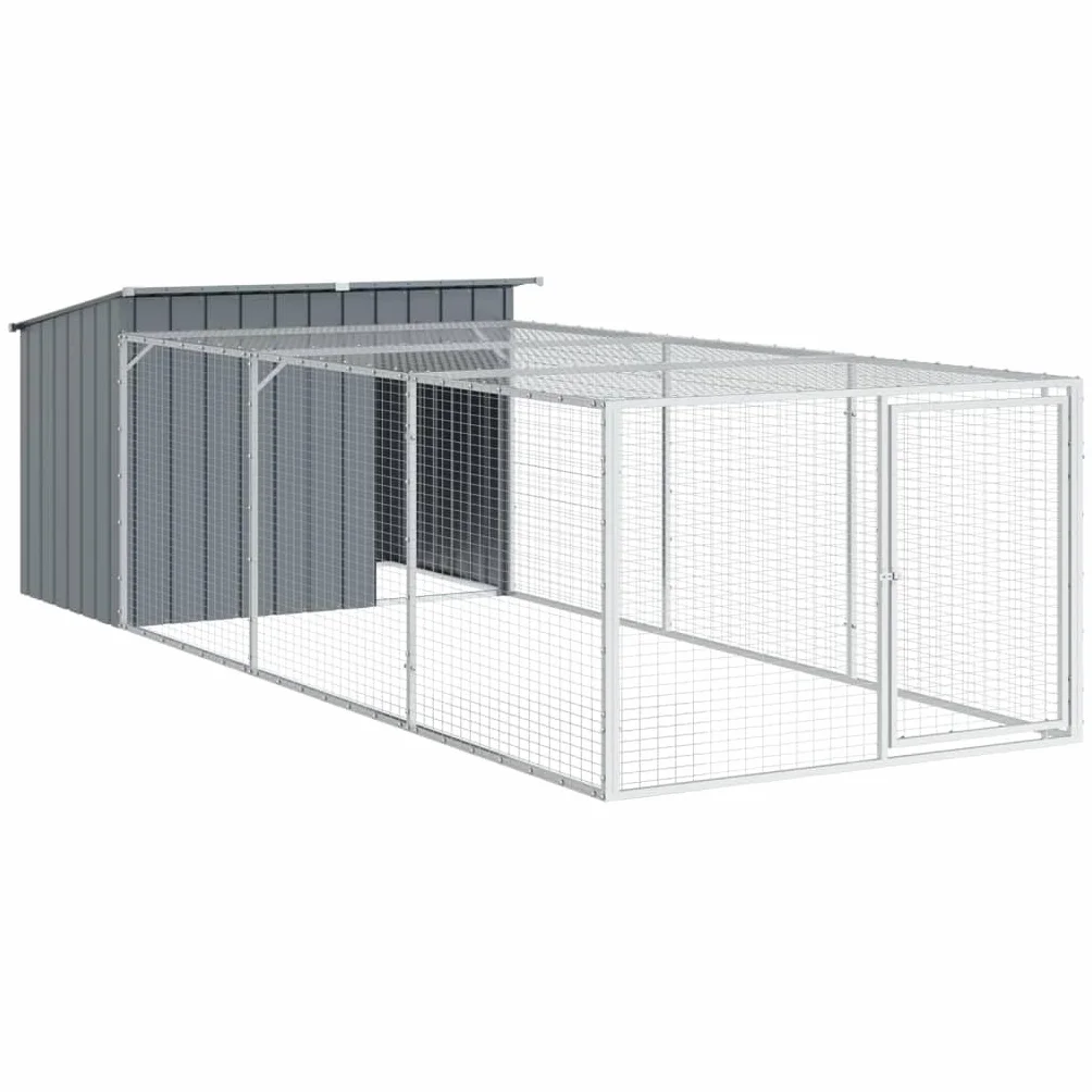 vidaXL Casetta Cani con Corsa Antracite 153x396x110 cm Acciaio Zincato