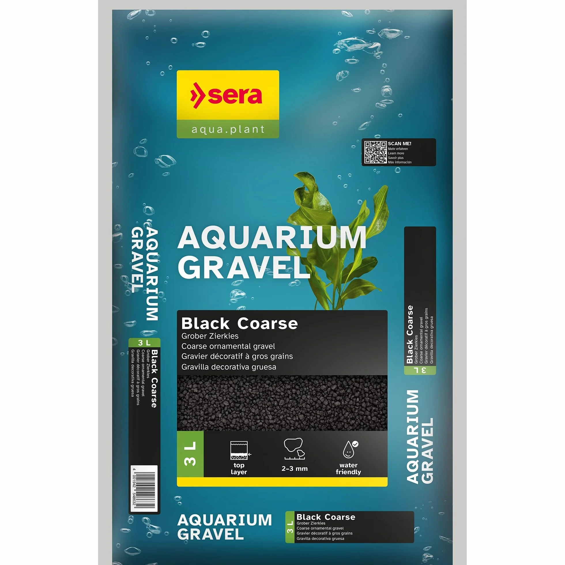Sera Aquarium Gravel Black Coarse 3 L | Substrato per Tutti Gli acquari d’Acqua Dolce | Sicuro per Pesci, Loricaridi e gamberetti | Aspetto Naturale