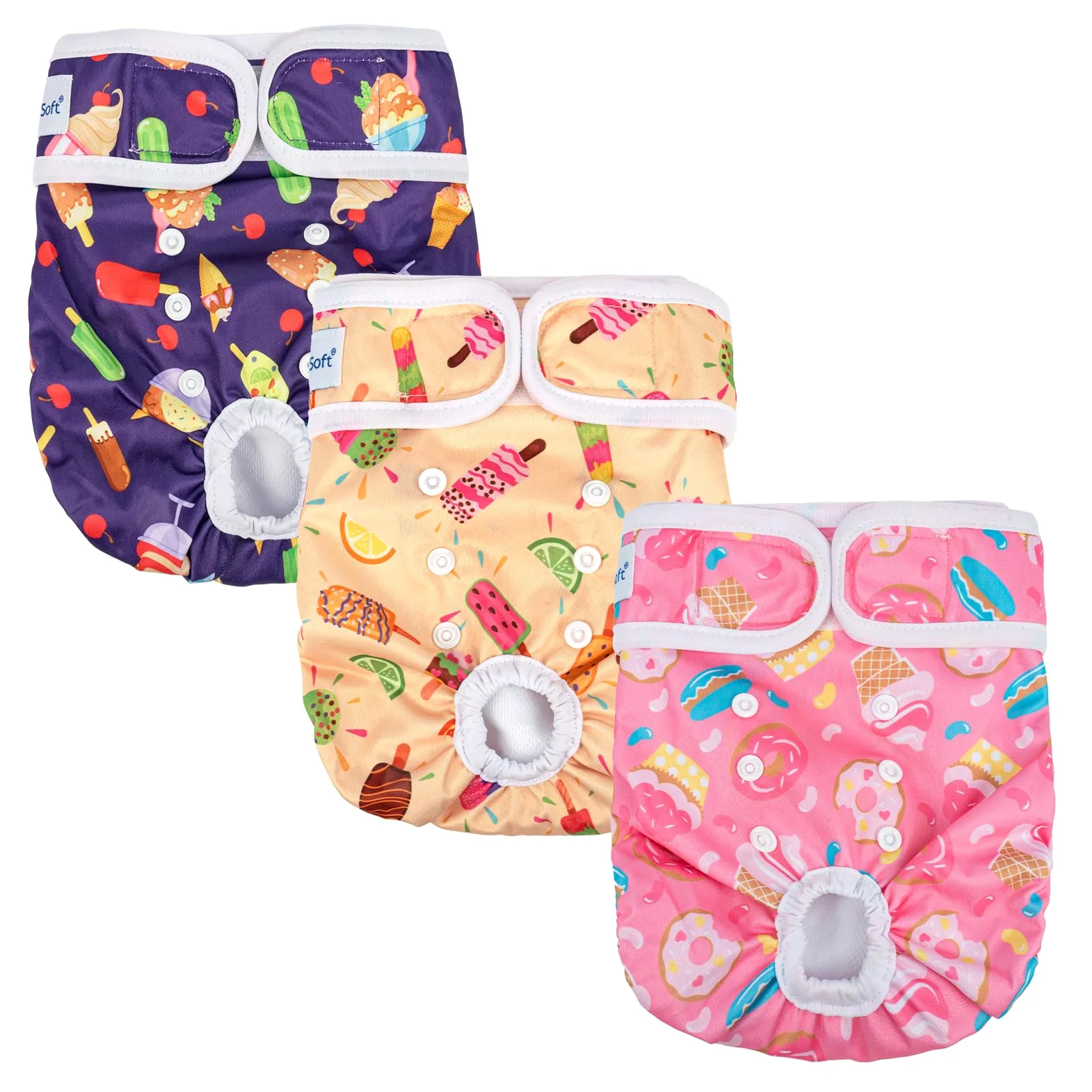 Pet Soft Pannolini per Cani Femmina, Confezione da 3 Pantaloni Riutilizzabili per Cani, Regolabili, per Cani Femmina, per Incontinenza da Calore Stagionale (Cibo, L)
