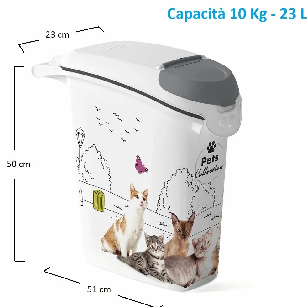PALUPLUS Contenitore per Crocchette per Gatti, misura 23x51x50 cm, Porta crocchette con Coperchio, Chiusura Ermetica Antiodore, per Cibo Secco, Capacità 23 Litri -775C (10 kg)