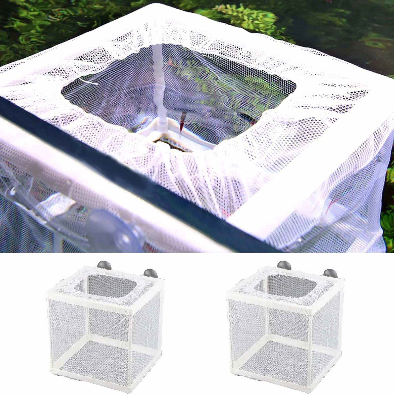 2Pz Sala Parto Acquario Plastica Nursery Acquario Rete di Allevatori per Acquari, Scatola di Allevamento di Isolamento per Pesci, Acquario Allevamento Incubatore con Ventosa,14,5cmx15,5cmx16cm