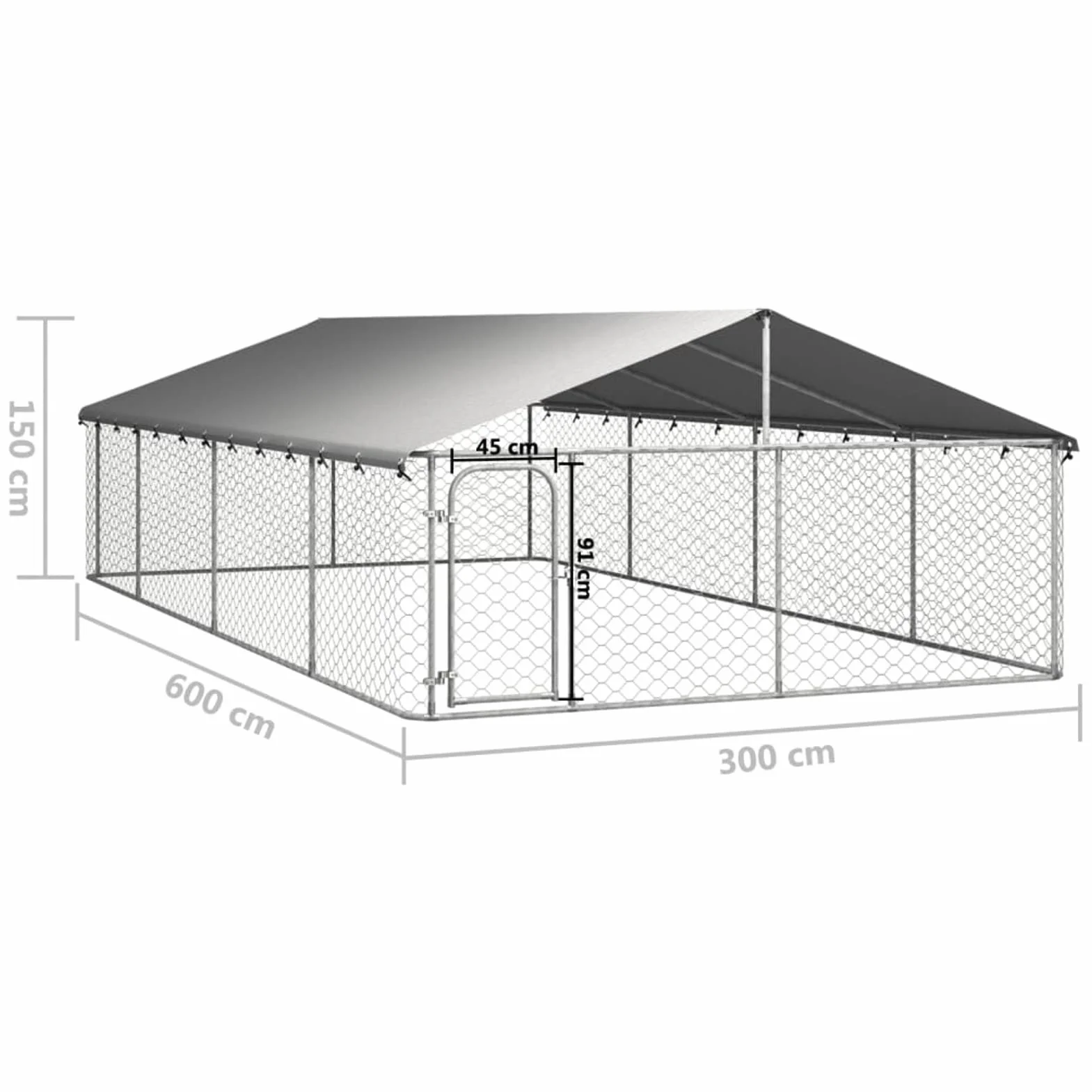 Tidyard Gabbia per Cani da Esterno con Tetto 600x300x150 cm, Gabbia Grande in Acciaio, Recinto per Cani Esterno