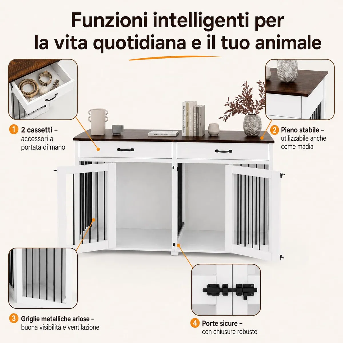 Gabbia XXL per Cani di Grandi Dimensioni - Box con 2 Ante per Interni e Trasporto, Tavola in PB + Ferro da Stiro, 164 x 80 x 60 cm, in Metallo