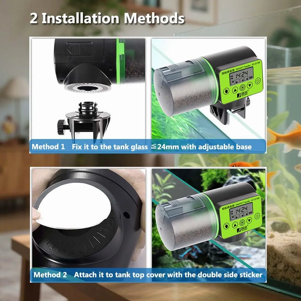 Alimentatore automatico per pesci per vacanze in acquario, 200 ml, grande capacità, distributore automatico di cibo per pesci con display timer per tartarughe piccole Betta Koi, grandi acquari e