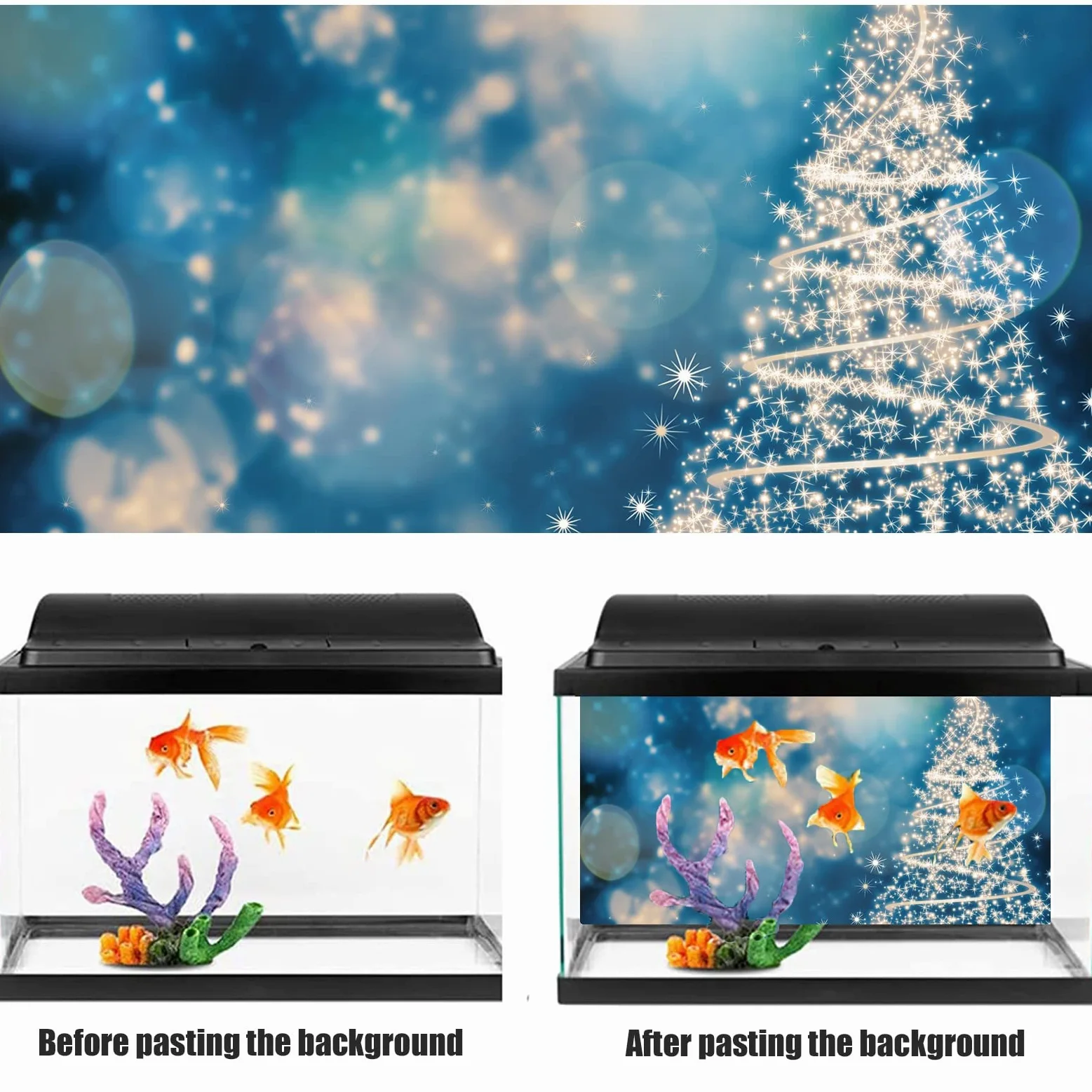 BAHULA Adesivo di sfondo per acquario di Natale, sfondo per acquario, sfondo per acquari, in PVC, adesivo per albero di Natale, sfondo per poster e decorazioni in carta, 122 x 76 cm
