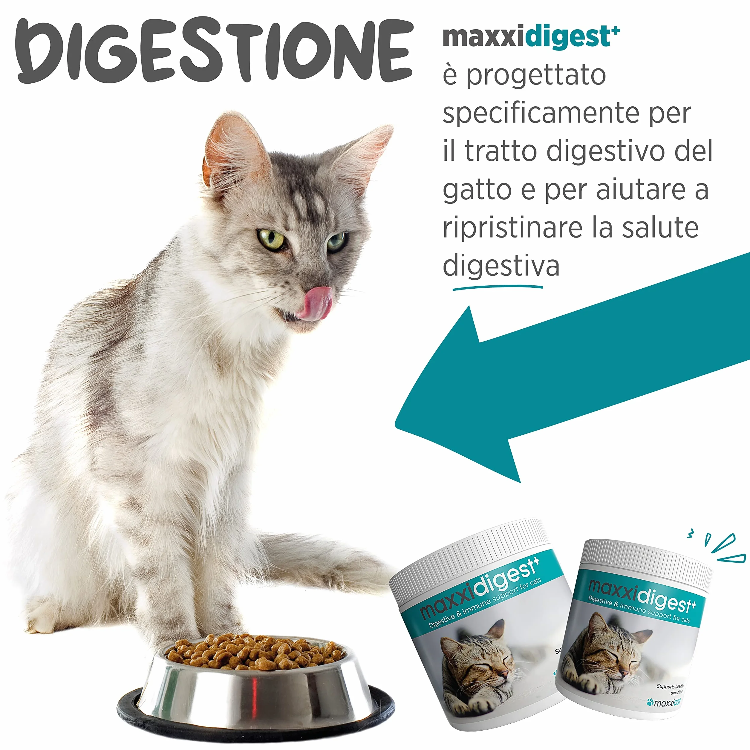 maxxipaws maxxidigest+ Prebiotici e Probiotici per Gatti - Integratore per l'Apparato Digerente e il Sistema Immunitario, 90g