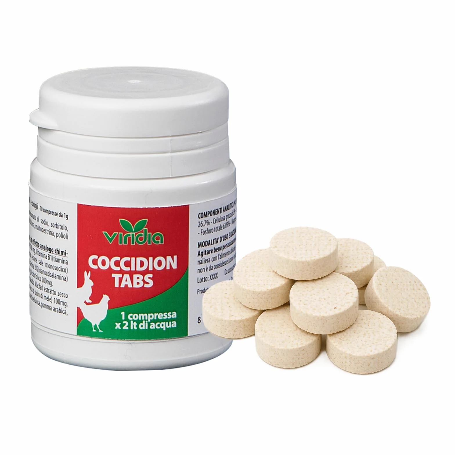 viridia Coccidion Tabs g 10 – Mangime Complementare in Compresse Effervescenti per Volatili e Conigli – con Vitamina C e Vitamine del Gruppo B