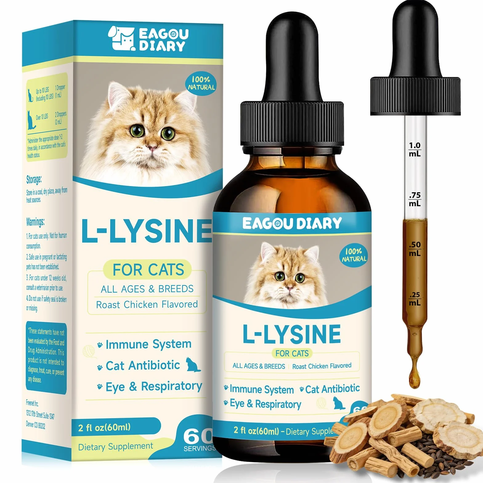 L-Lisina per Gatti - Gocce di Lisina Supporto Immunitario per Gatti - Sollevamento delle Allergie per Gattino e Cuccioli, Starnuti, Antibiotici per Gattino con Vitamine e Minerali, Colostrum, 60 ml