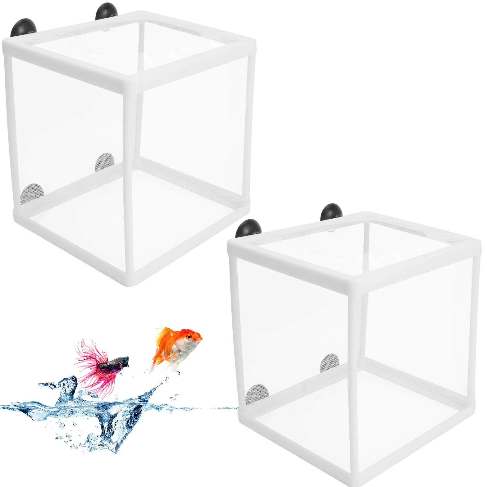 2 scatole per l'allevamento di pesci per acquario, scatola di isolamento per acquario, frittura, vivaio, con 8 ventose per proteggere i pesci del bambino per acquario, bianco, 16 x 14 x 16 cm