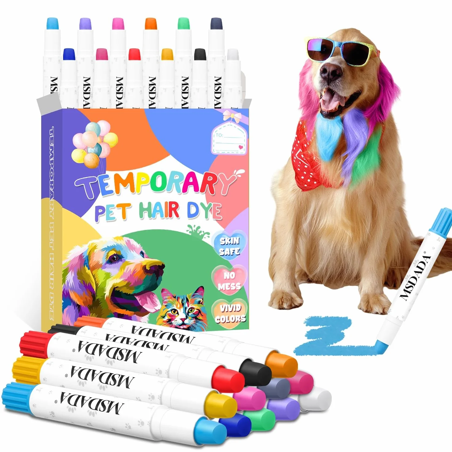 Hair Chalk 12 Colori Tinture per Cani Gatti e Cavalli