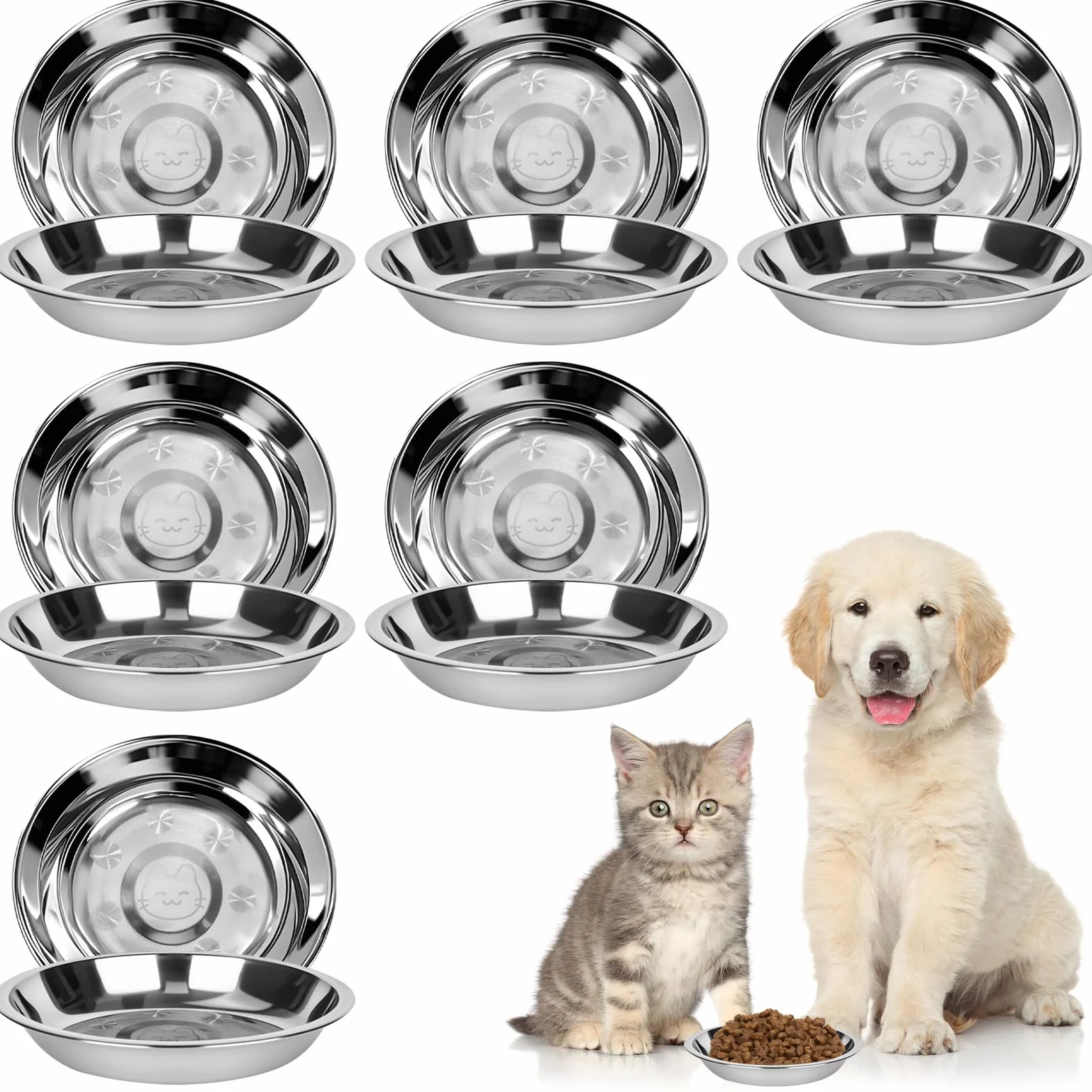 6 Pezzi Ciotole in Acciaio Inox per Gatto Antiscivolo Anti Ingozzamento Lavabile in Lavastoviglie