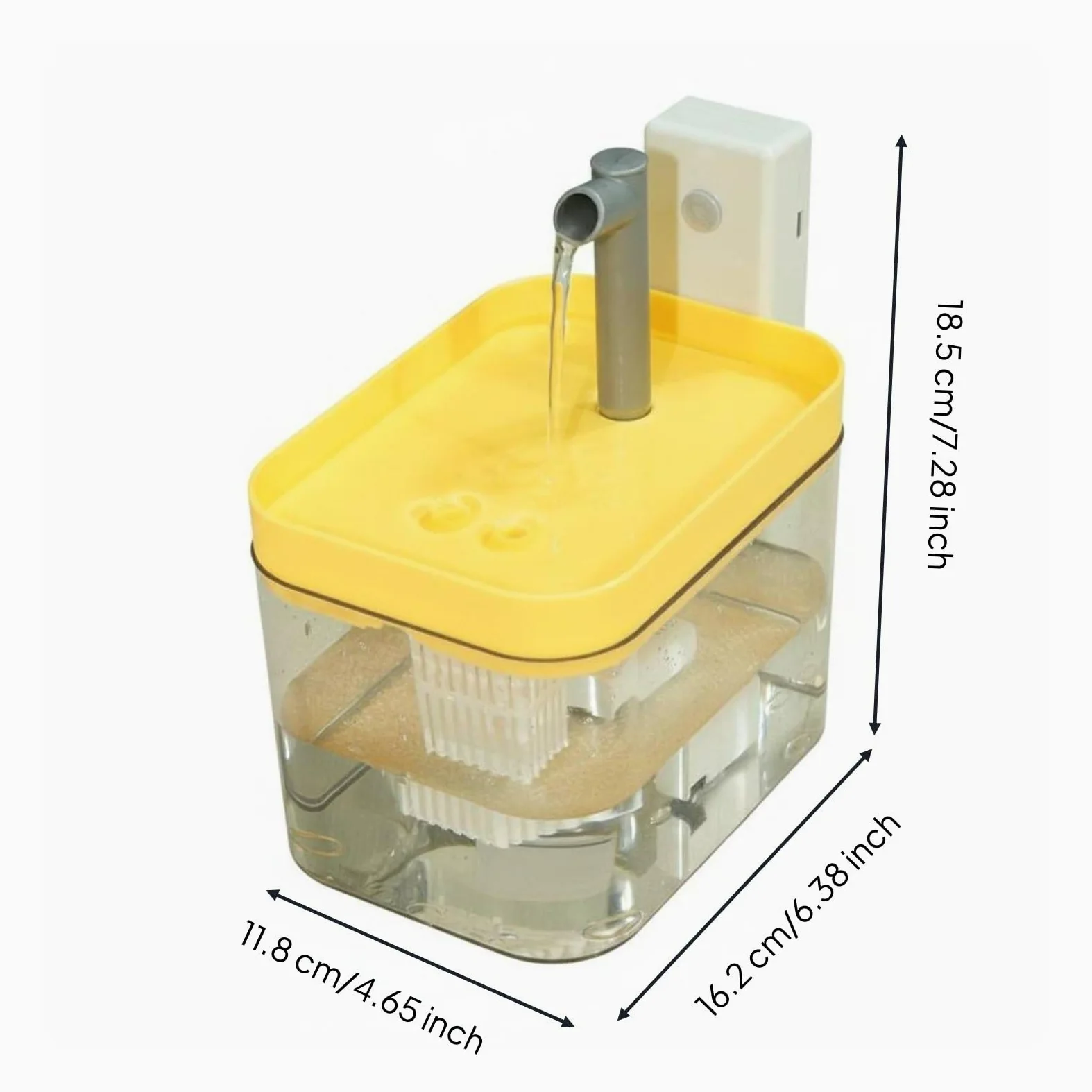 Dispositivo Automatico per Bere Fontana Distributore Abbeveratoio Depuratore con Acqua in Ricircolo Filtro Stratificato, Giallo Trasparente, Acqua Circolante Con Sensore