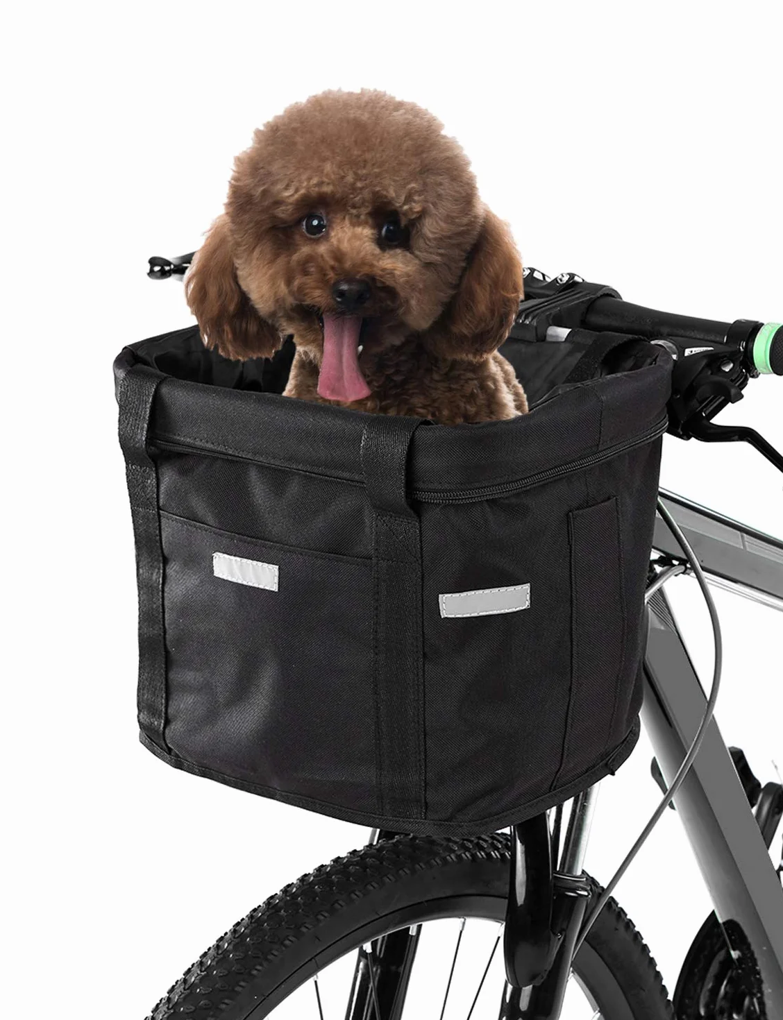 Cestino anteriore per bicicletta, rimovibile, impermeabile, da manubrio, con chiusura a coulisse e tasca per oggetti di valore, multiuso, per shopping, generi alimentari, nuovo sistema di montaggio