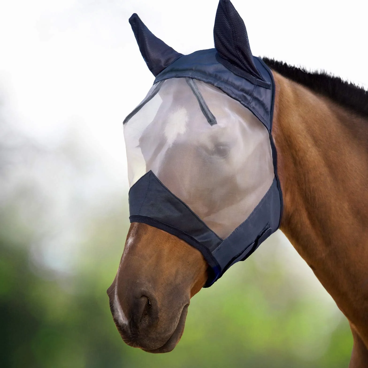Harrison Howard CareMaster Maschera antimosche per cavalli mezza faccia con orecchie nero argento motivo retrò taglia piccola pony