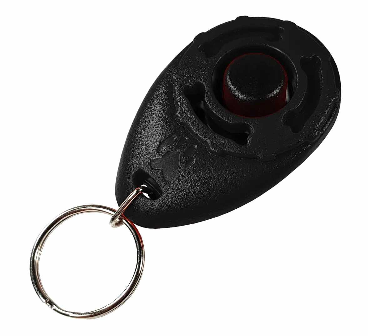 Clicker per Cani con Portachiavi, Addestramento e Formazione, Dog Training - Cane, Gatto, Cavallo – Impugnatura Facile, Addestra ad Un Comportamento Corretto (Nero)