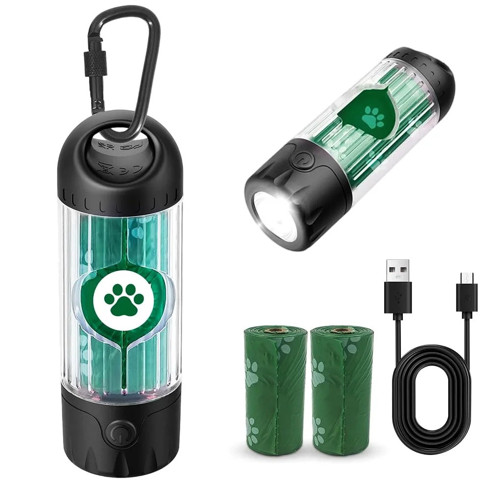 2025, dispenser di sacchetti per escrementi con torcia, IPX 6, impermeabile, con 7 colori, luce notturna USB-C ricaricabile, raccoglitore di escrementi per cani, dotato di sacchetti della spazzatura