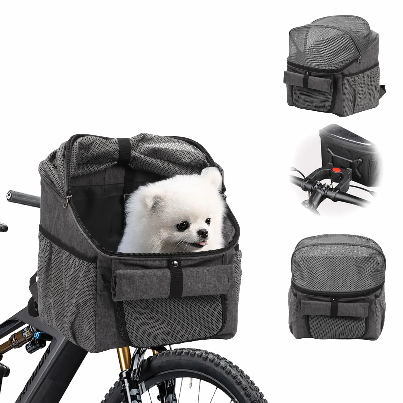Cestino Bici anteriore, Cestino Bici Per Cani, Cestino Anteriore per Biciclettaper Animali, Anteriore per Bici Borsa a Mano con adattatore per manubrio, Pieghevole e Staccabile Cestino Multiuso