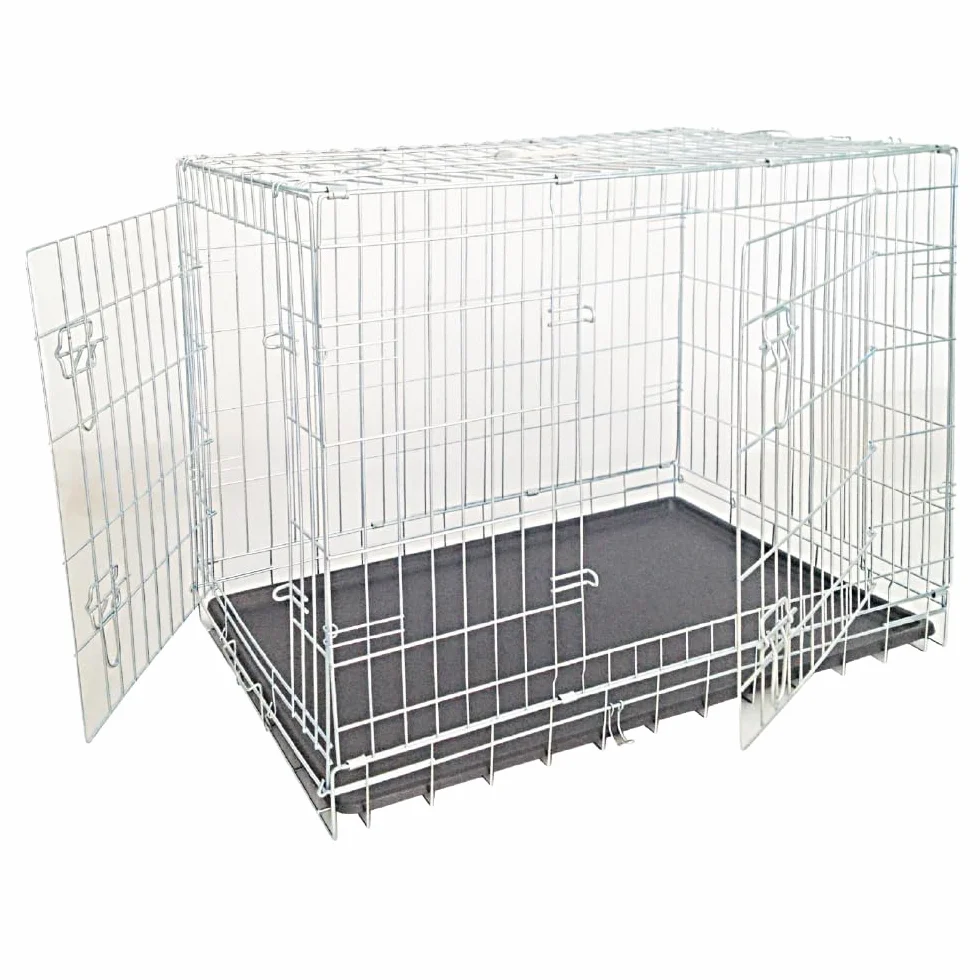 Croci Gabbia per Cani - Box per animali in metallo, da Interno Esterno e Auto, Pieghevole, due porte anti fuga, fondo removibile, Kennel cane taglia medio-grande, dimensione 93x62x69 cm