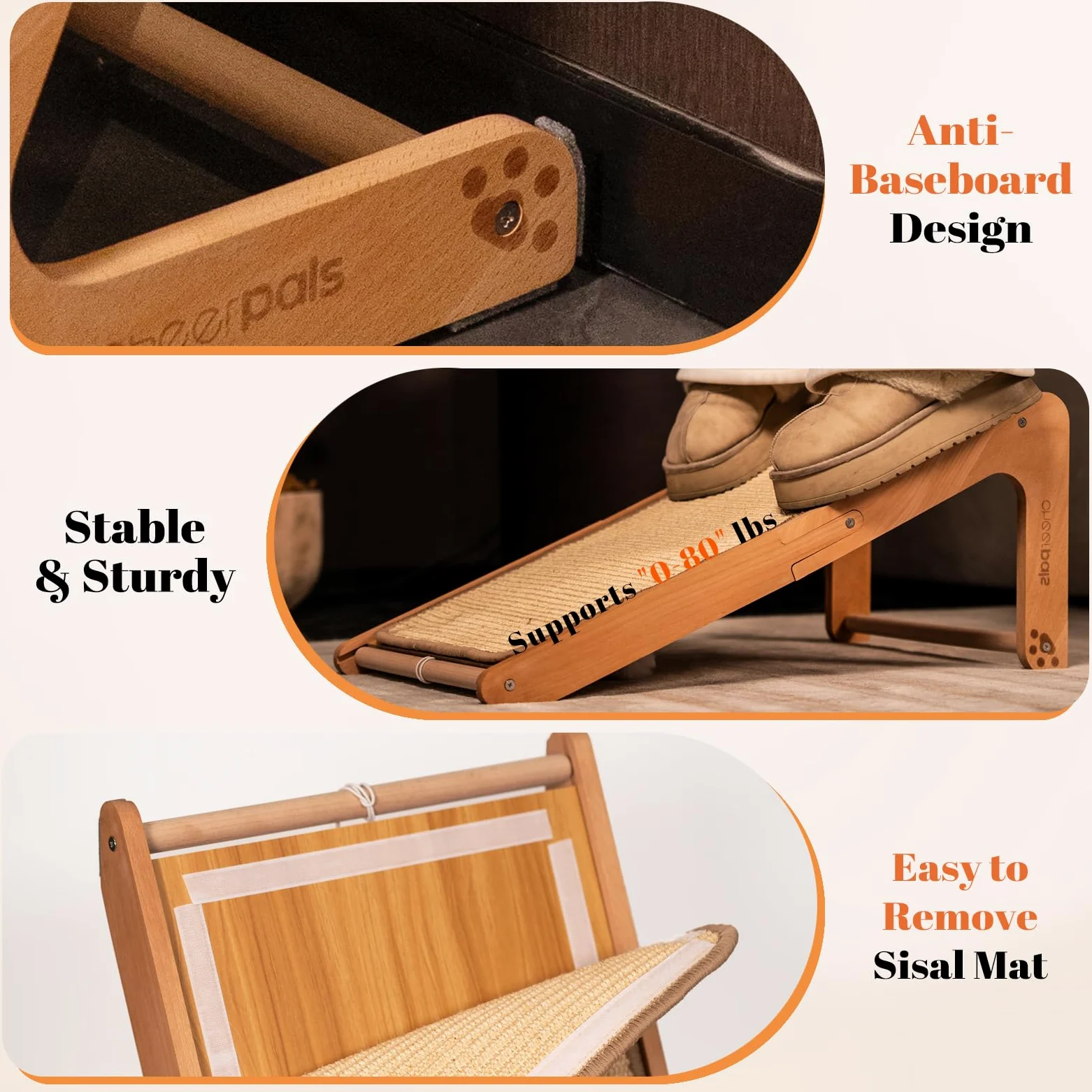 Cheerpals Tiragraffi gatto grande – Mobili tiragraffi a forma di L in legno e sisal con palla da gioco, nessun taglio di cartone, stabile protezione per mobili per divano e parete, 61,5 x 37 x 31 cm