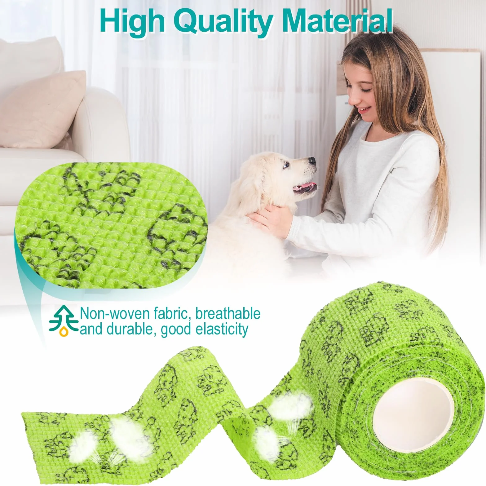 7pcs Benda Elastica Autoadesiva，GeeRic 5*4,5M Bendaggio Veterinario Traspirante Non Tessuto Non Colla Bende Nastro Elastico per Immobilizzare Mani, Ginocchia,Caviglia Animali Domestici/Atleta/Ferito