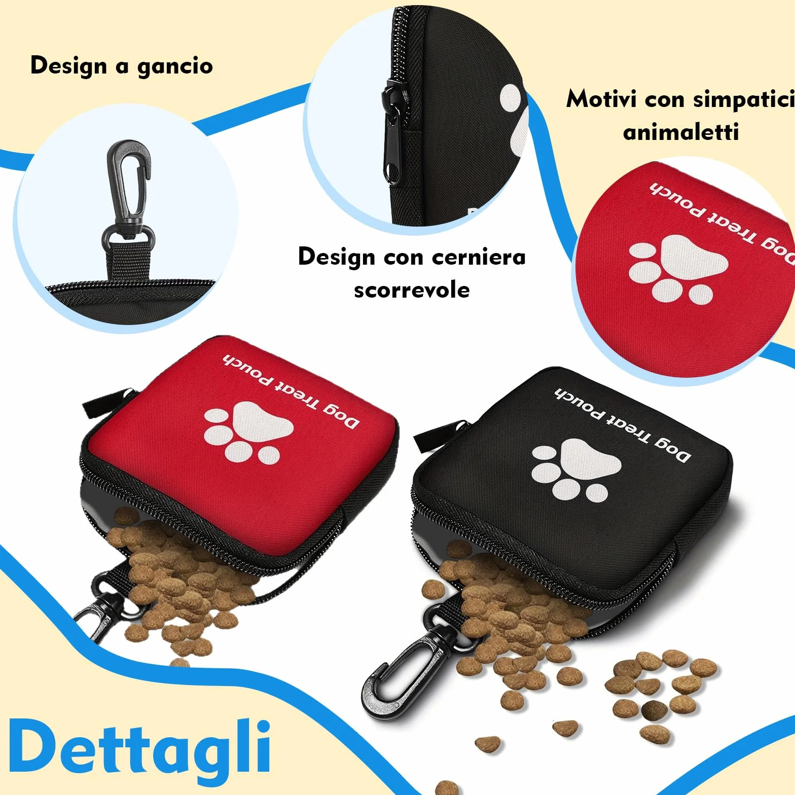 VEGCOO 2 Pz Porta Premietti per Cani Borsa con Cerniera e Moschettone, Sacchetti Portatili per Animali Domestici in Piccola, Borsa Addestramento Cane Porta Premietti per Cani per Viaggi, Uso Esterno