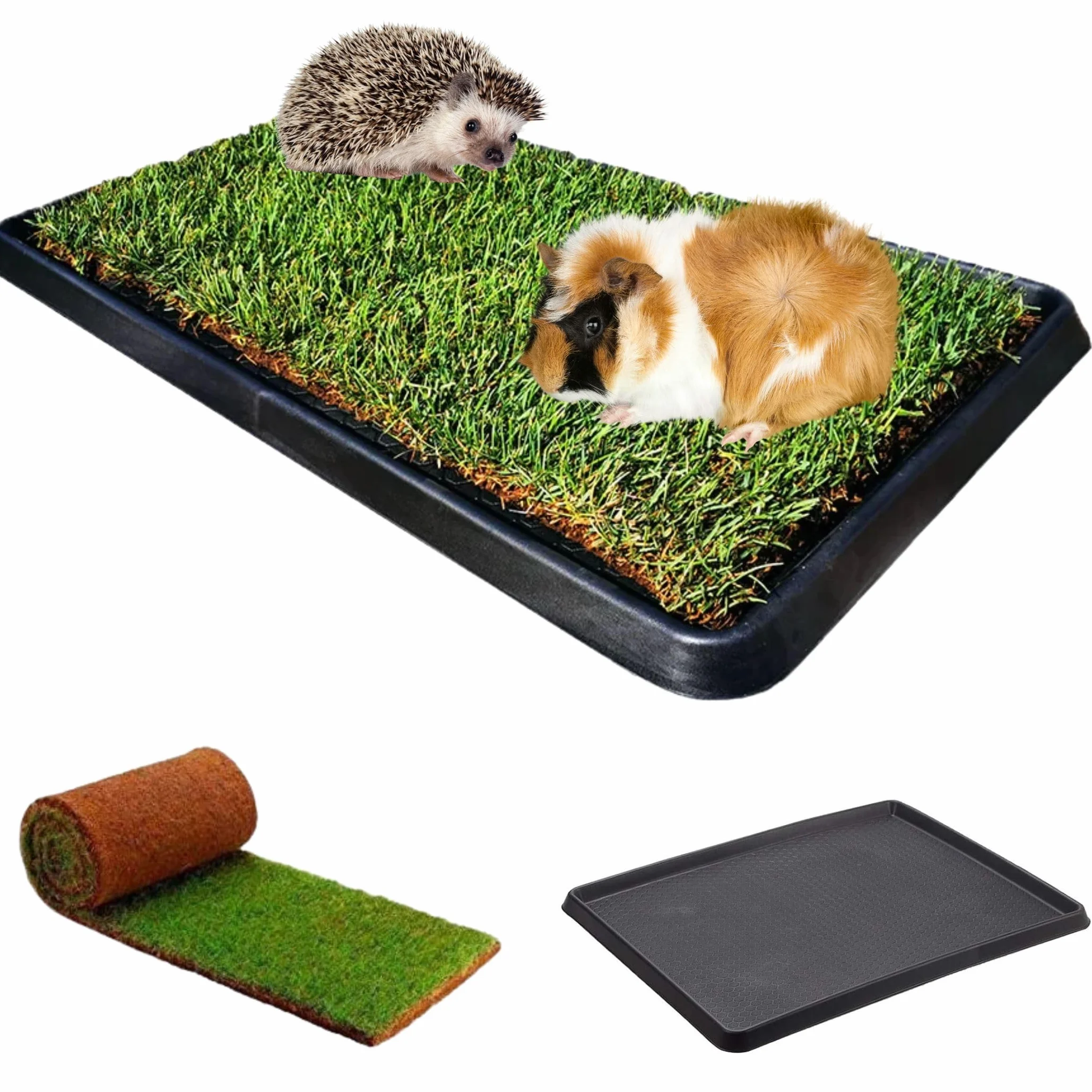 Kit M coniglio Petzolla - Cuccia per conigli estiva in Vera Erba con Vassoio Riutilizzabile 92x52 cm, Lettiera coniglio Naturale e Atossica, Tappeto per conigli da interno dura fino a 5 mesi