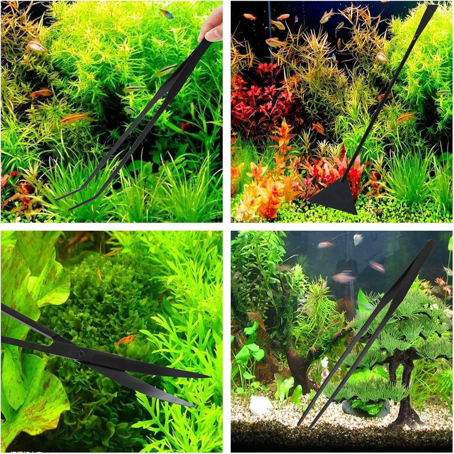 4PCS Accessori Acquario,Forbici Acquario Pinzette,Pinza Aquascaping Kit,Acquatica Strumenti Set,Acciaio Inox Pinzette Forbici e Spatola per Landscaping e Piante Acquatiche
