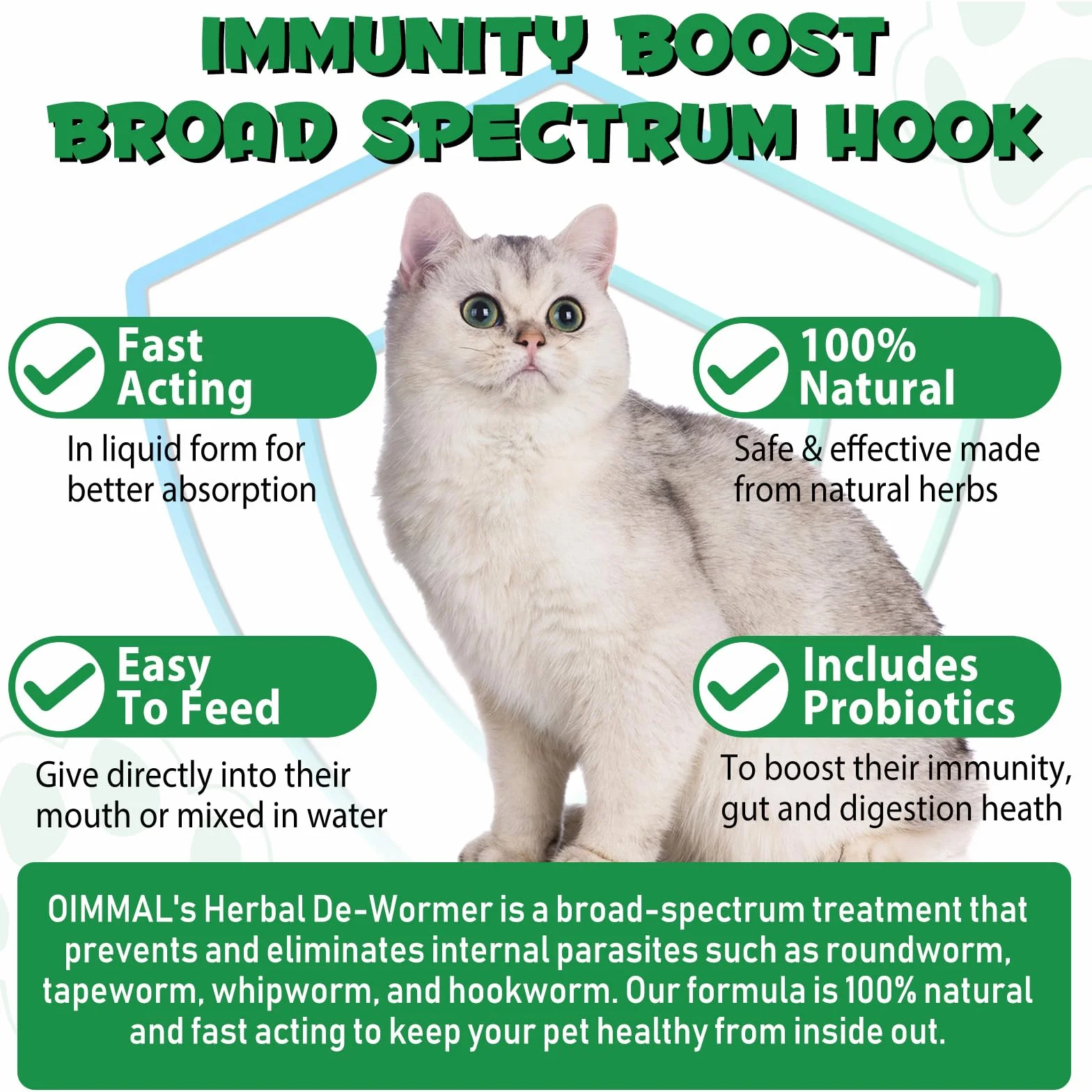Trattamento per vermi per gatti – 60 ml gocce per vermi di gatto – Vermi di erbe con Probitici – Migliorare la digestione, la spinta immunitaria – Antiparassiti – Vermi a banda larga – Sicuro