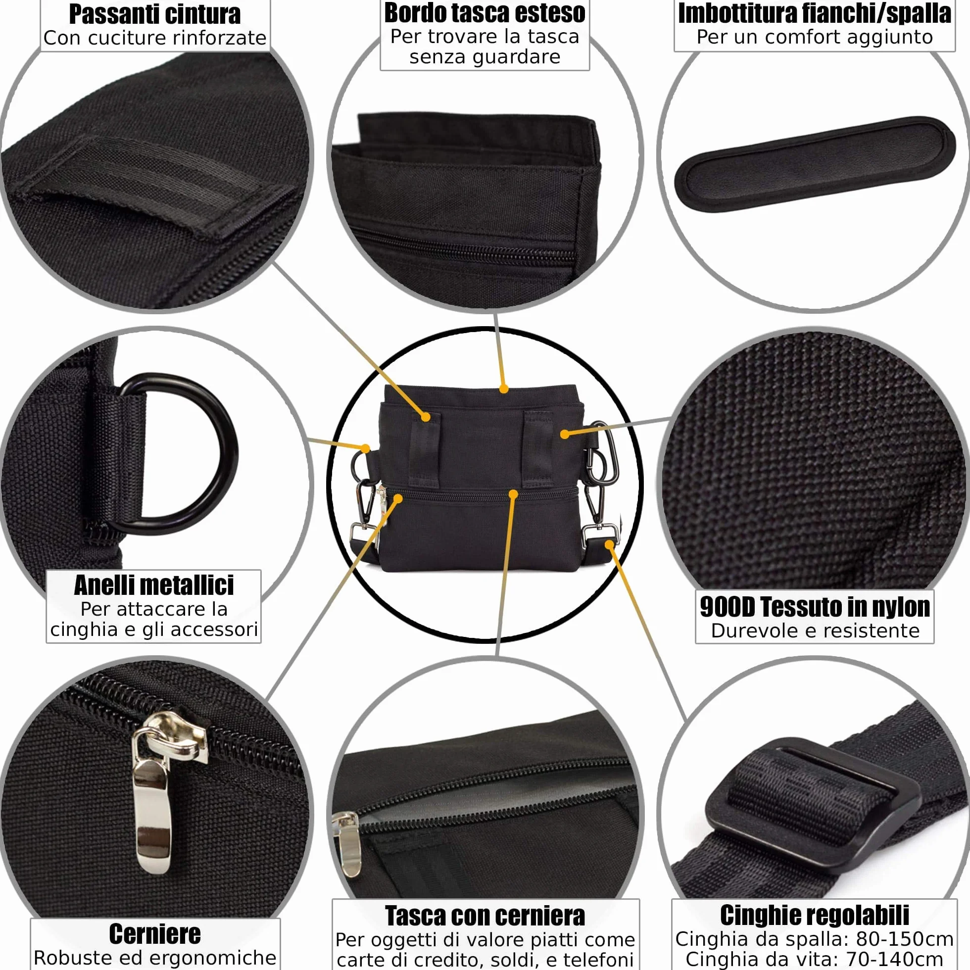 Borsa per premietti cane con tasca magnetica a una mano, 2 tasche con cerniera, tasca interna rimovibile, cinghia per spalla imbottita, moschettone gratuito, perfetto per addestramento agility canino