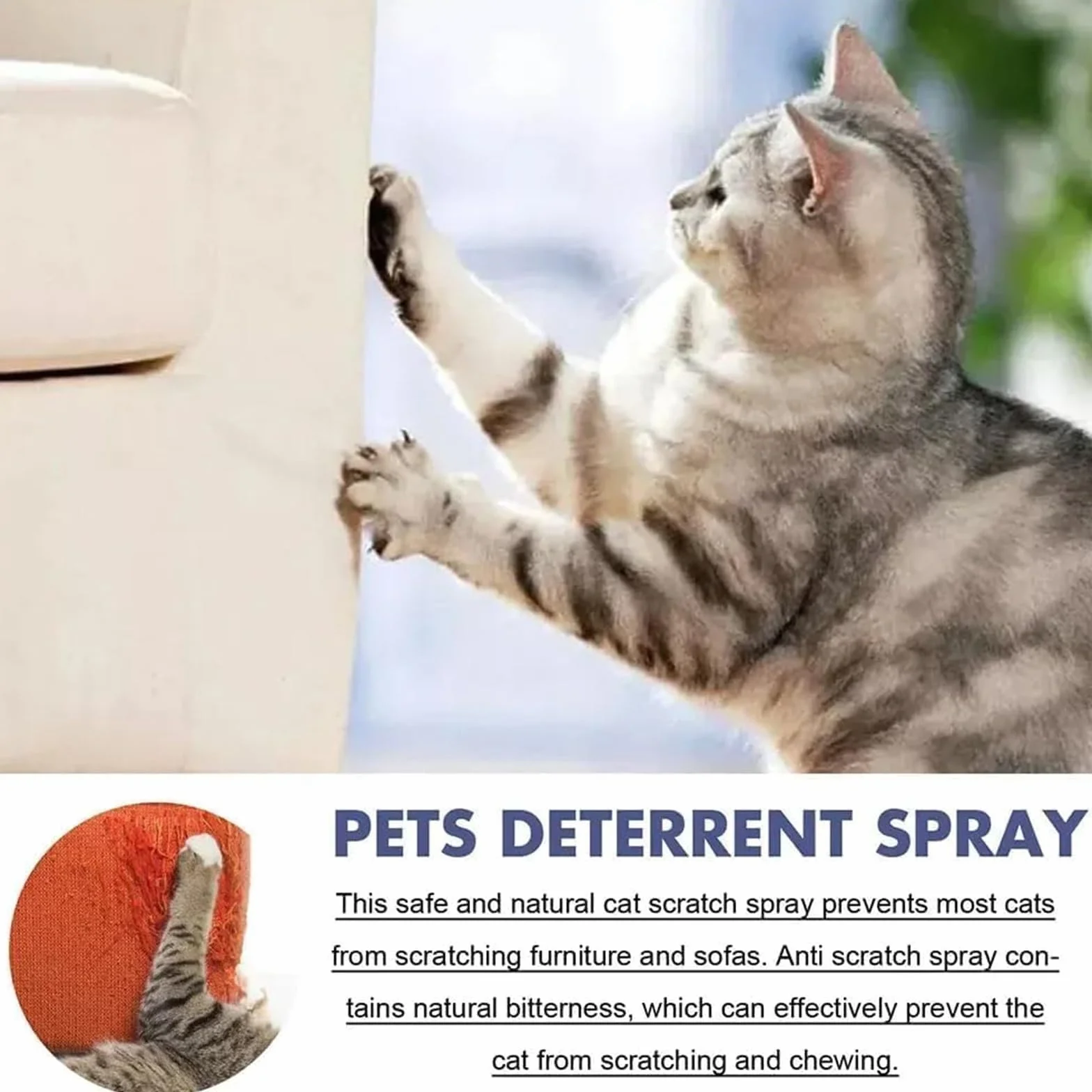 Spray repellente per gatti agli agrumi, antigraffio per mobili, per interni ed esterni, ad azione rapida, per l'addestramento comportamentale e la protezione dei mobili