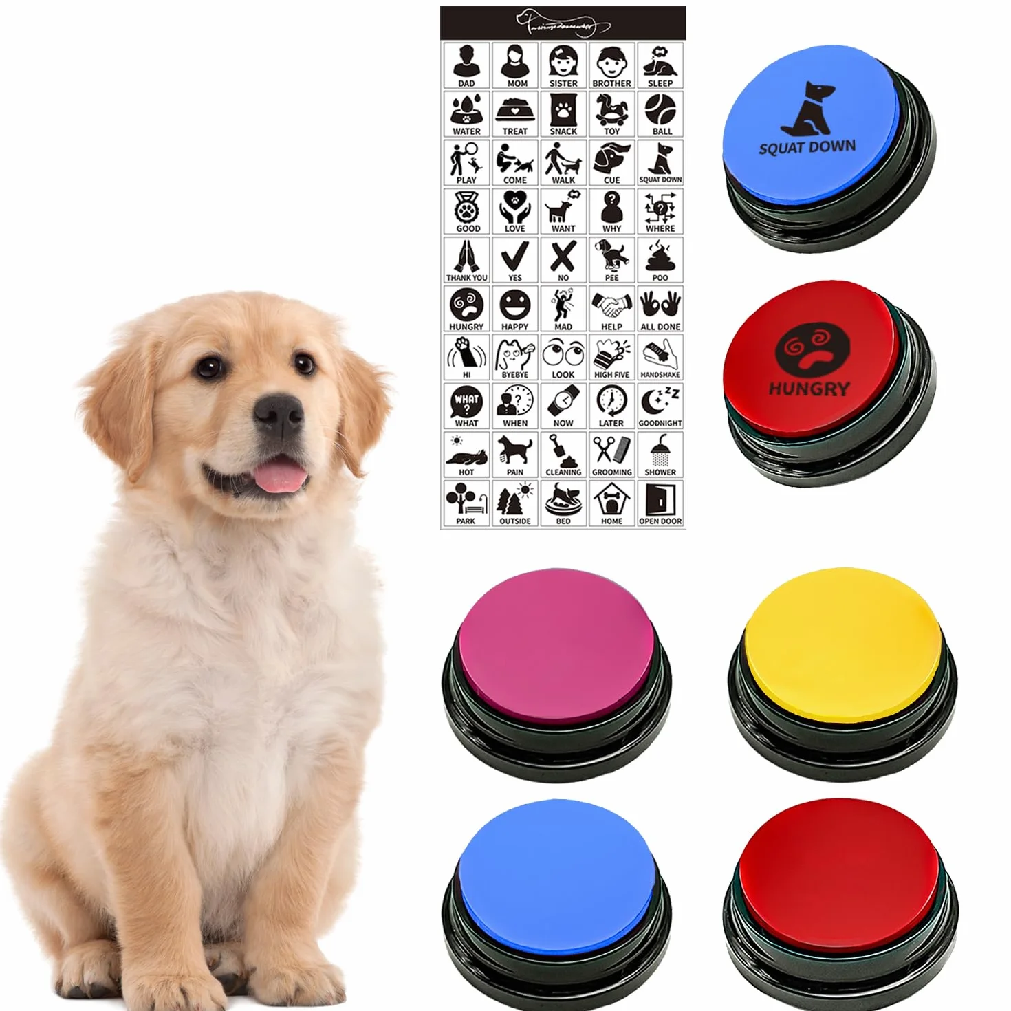 4 Pulsanti per Parlare al Cane Pulsante per registrare la Voce in 30 Secondi, Pulsante per l'addestramento del Cane, 50 Adesivi per addestrare Il Cane a Parlare!