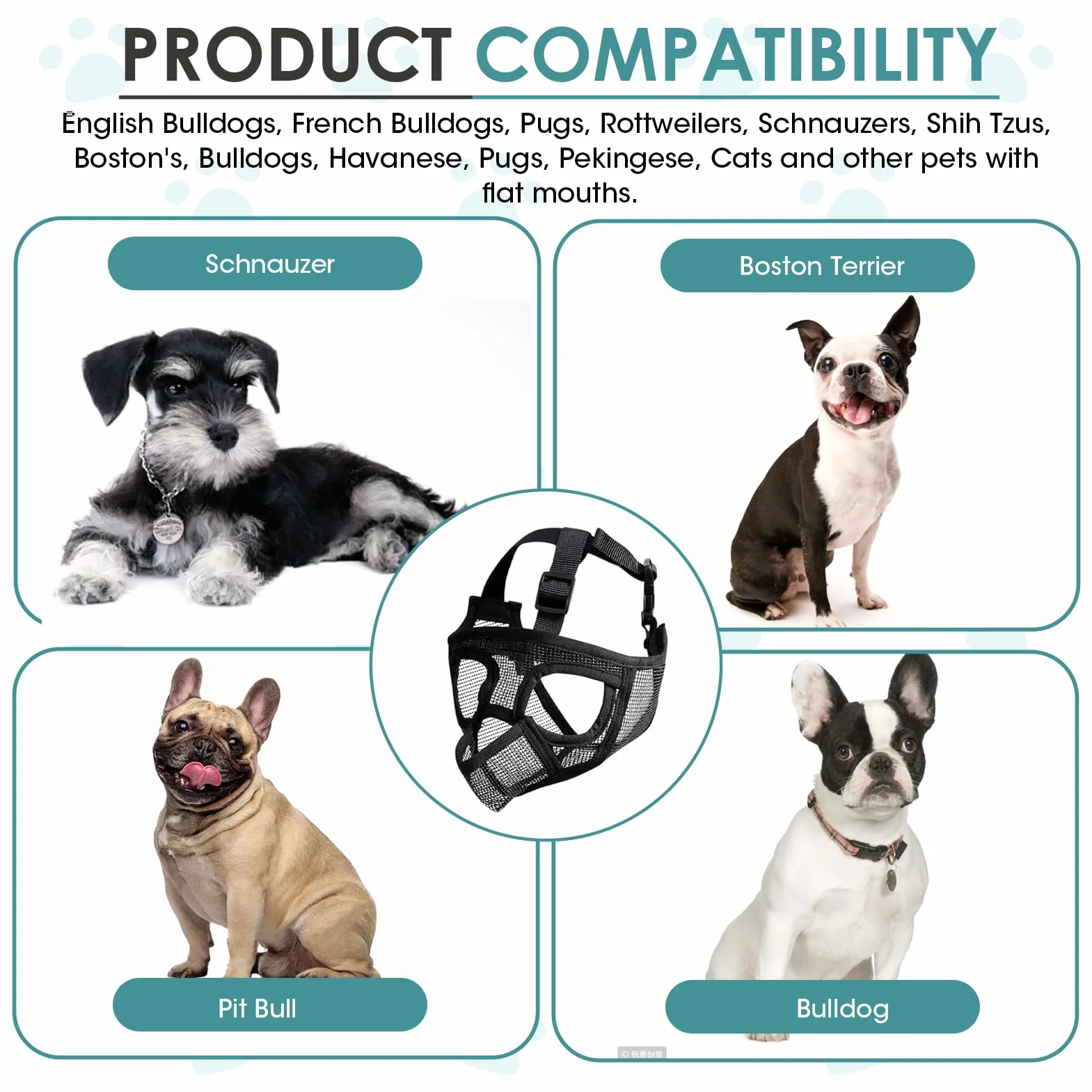 Museruola per Bouledogue Francese, Regolabile Museruola Cane Respirante Maschera Piatta Museruola per Piccoli Cani a Bocca Corta Anti-Morso, Anti-Masticazione, Anti-Leccamento per Shih Tzu e Carlino