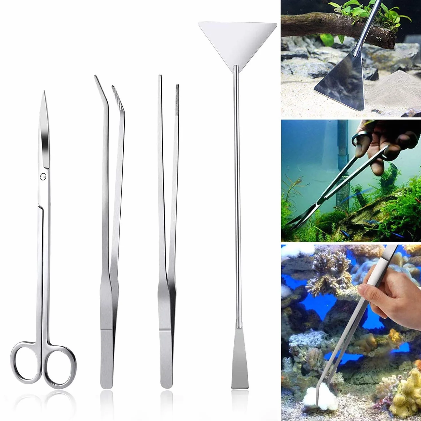 Czemo Serbatoio per Pesci d'acquario in Acciaio Inossidabile Acquario Forbici Pinze Spatola Aquascaping Insieme Di Attrezzi per Fish Tank Piante