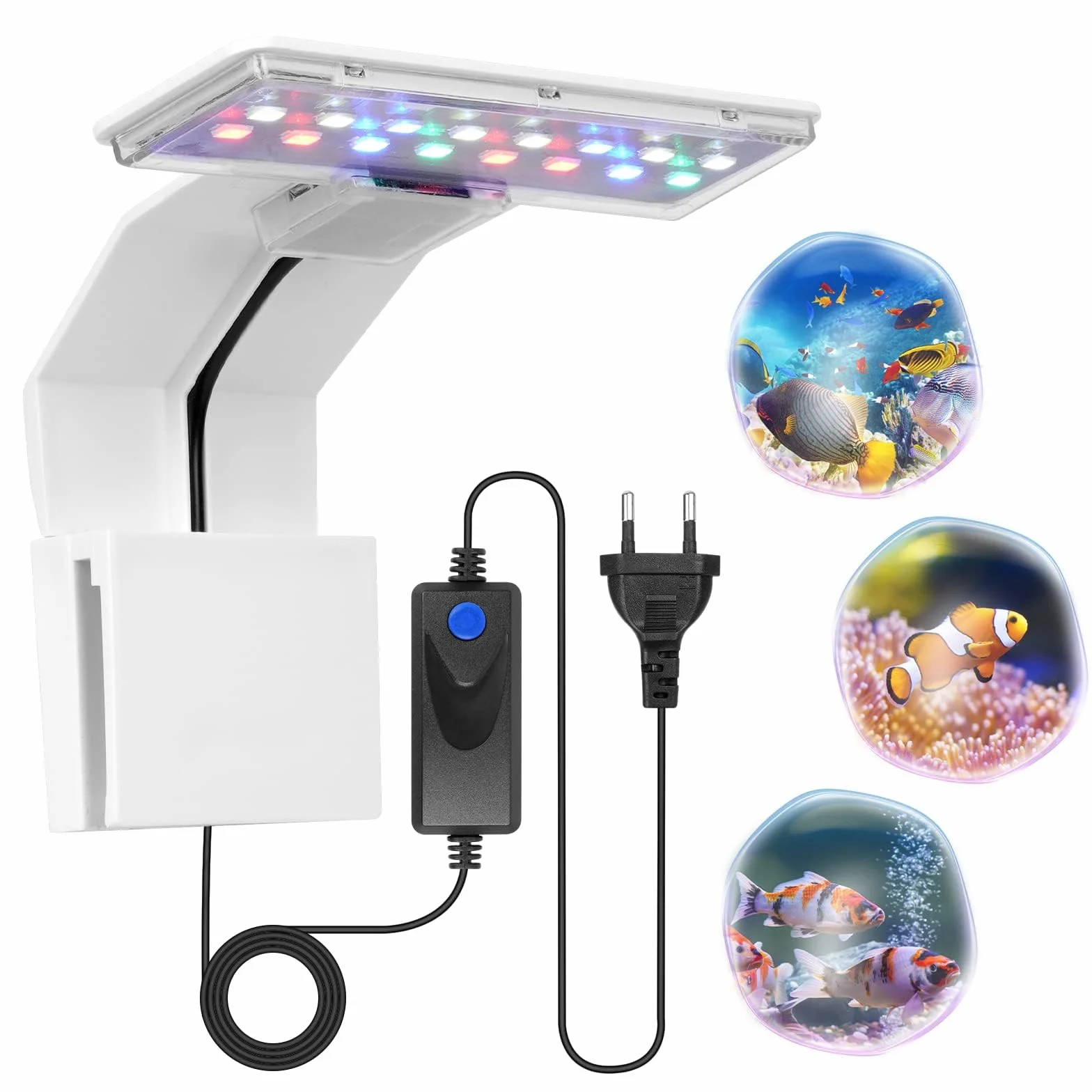Luce per Acquario LED, 9W Mini Lampada Clip, 16 LED, 3 Colori, Bianco