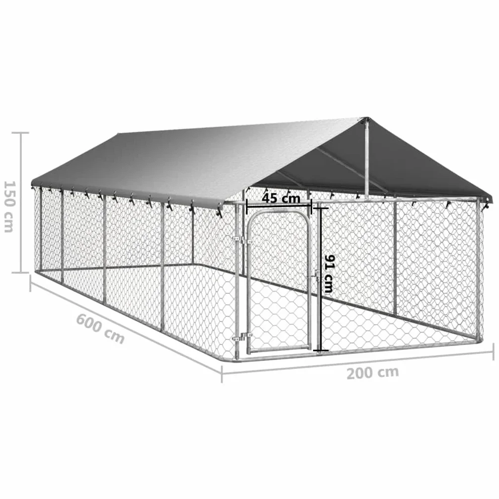 Willood Gabbia per Cani da Esterno con Tetto 600x200x150 cm