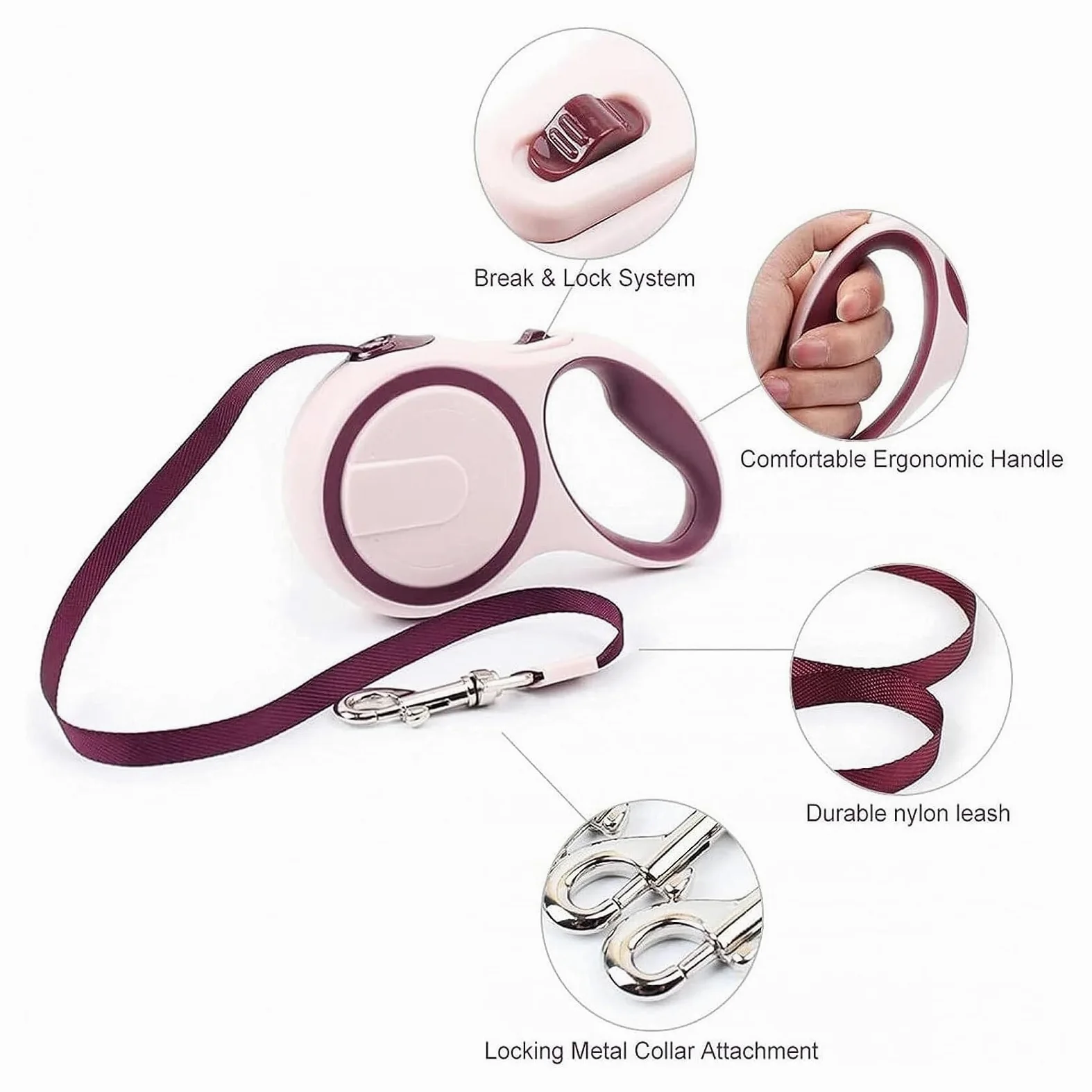 Guinzaglio Estensibile 5 M Flexi Per Cani Fino A 20 Kg, Manico Antiscivolo Con Blocco E Sblocco Rapido, Espandibile Fino A 5m Addestramento Automatico Per Cani Retrattile ( Color : Pink , Size : 3m )
