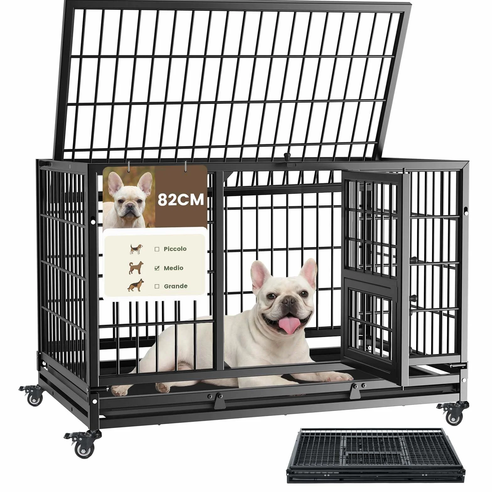 Gardner Pet Gabbia Pieghevole Per Cani Con 3 Porte, 82 X 52 X 56 Cm, Gabbia Da Trasporto Con Struttura Metallica Resistente, Dotata Di Freno E Fondo Rimovibile, Impilabile, Nero