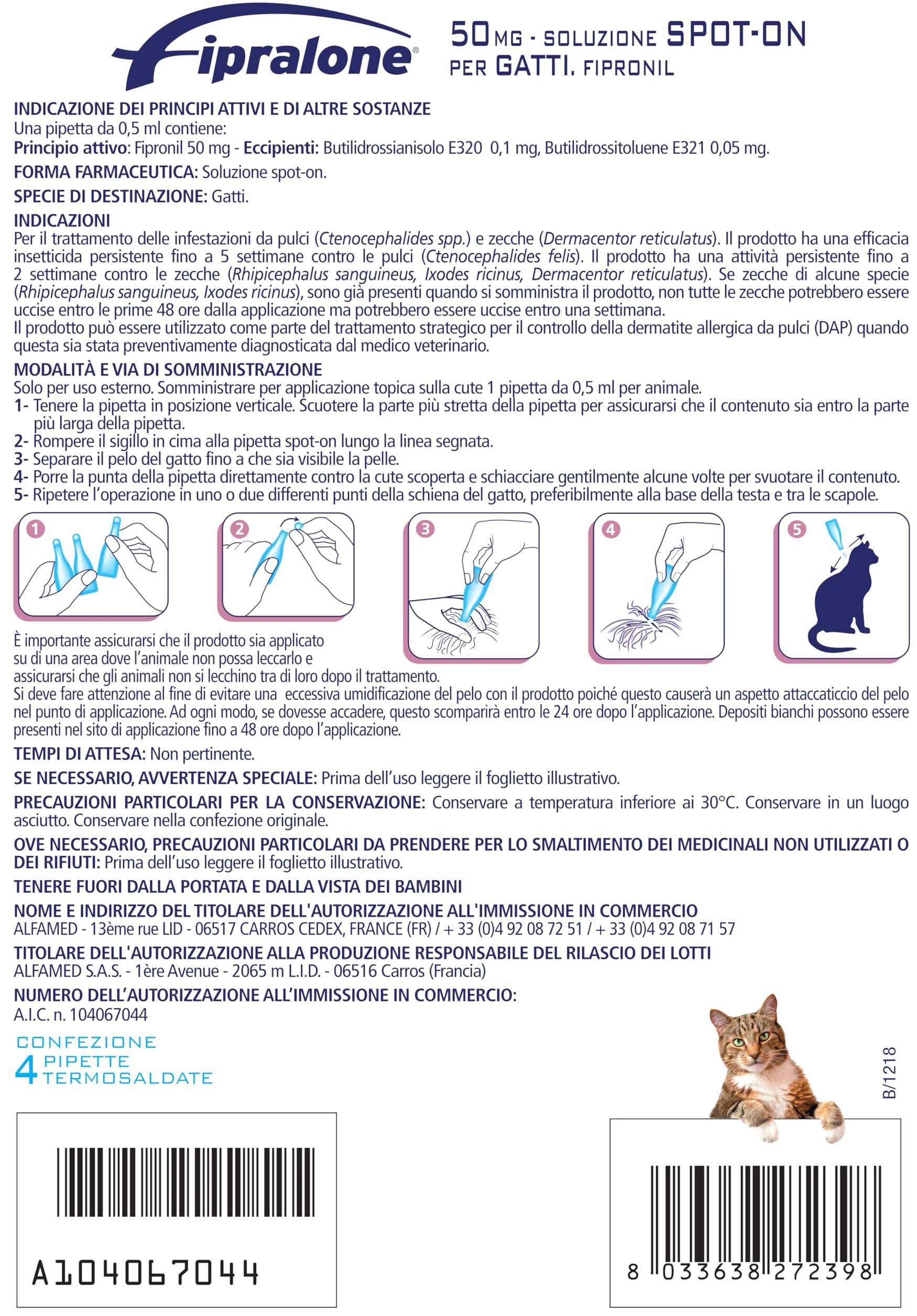 Fipralone Regular Fipralone 50 Mg Soluzione Spot-on per Gatti