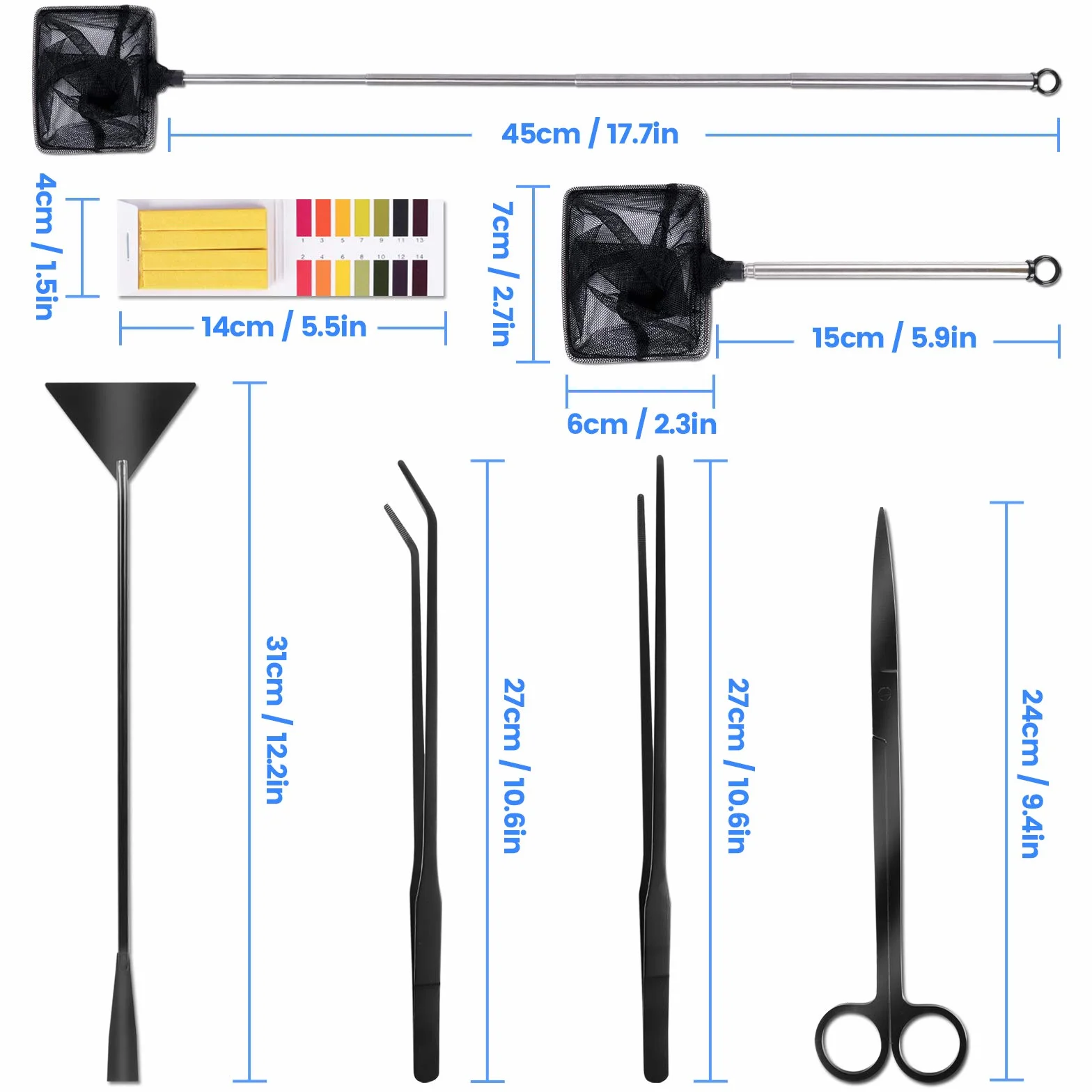 Ulikey Strumenti per Acquario, 7 in 1 Acciaio Inossidabile Acquario Dtrumento, Acquario Dtrumento di Pulizia, Pinzette Scissor Spatola Attrezzo del Acquari E Pesci Starter Kit