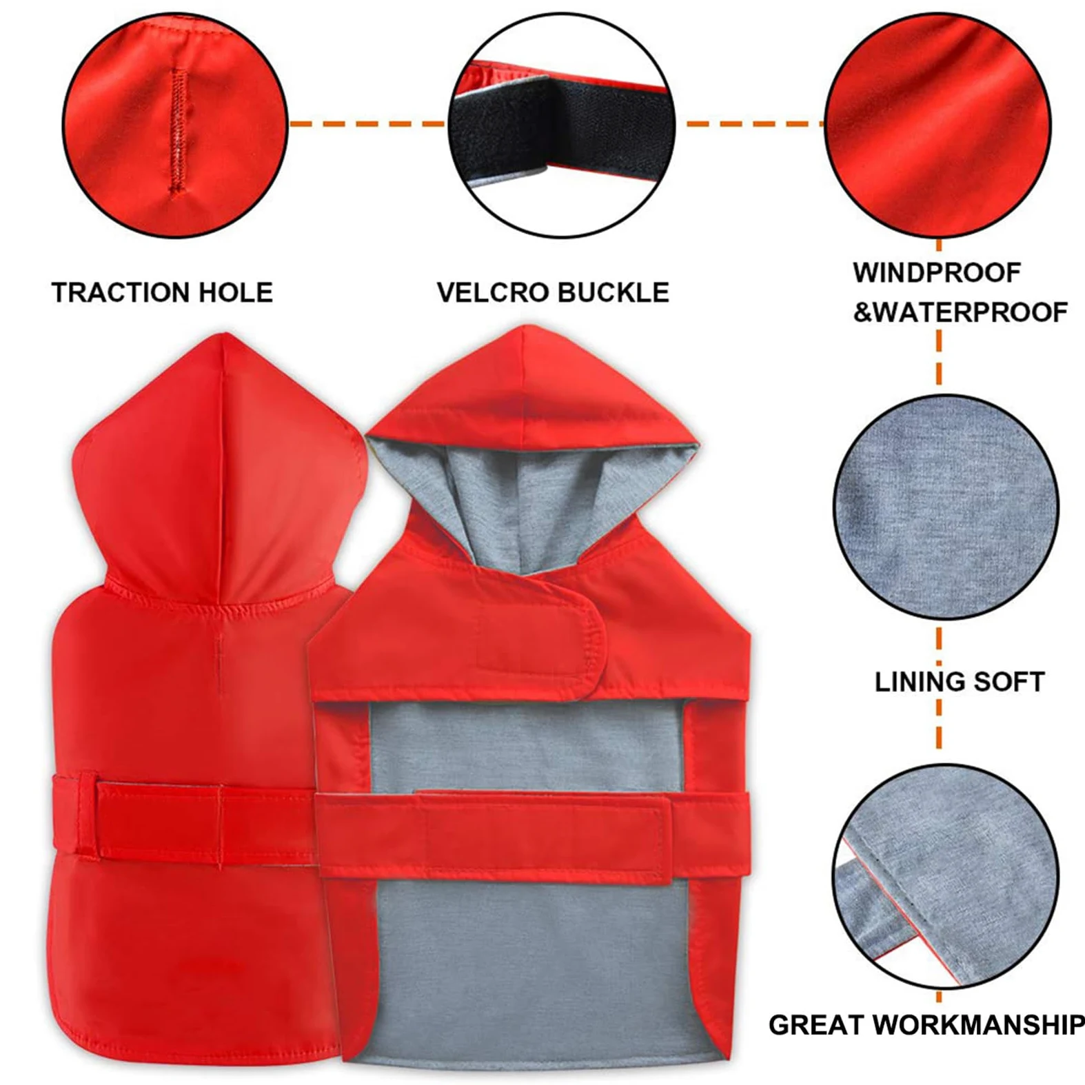 CNBEAU Impermeabile per cani, impermeabile per animali domestici, impermeabile, con cappuccio, con foro traspirante impermeabile, rosso, M