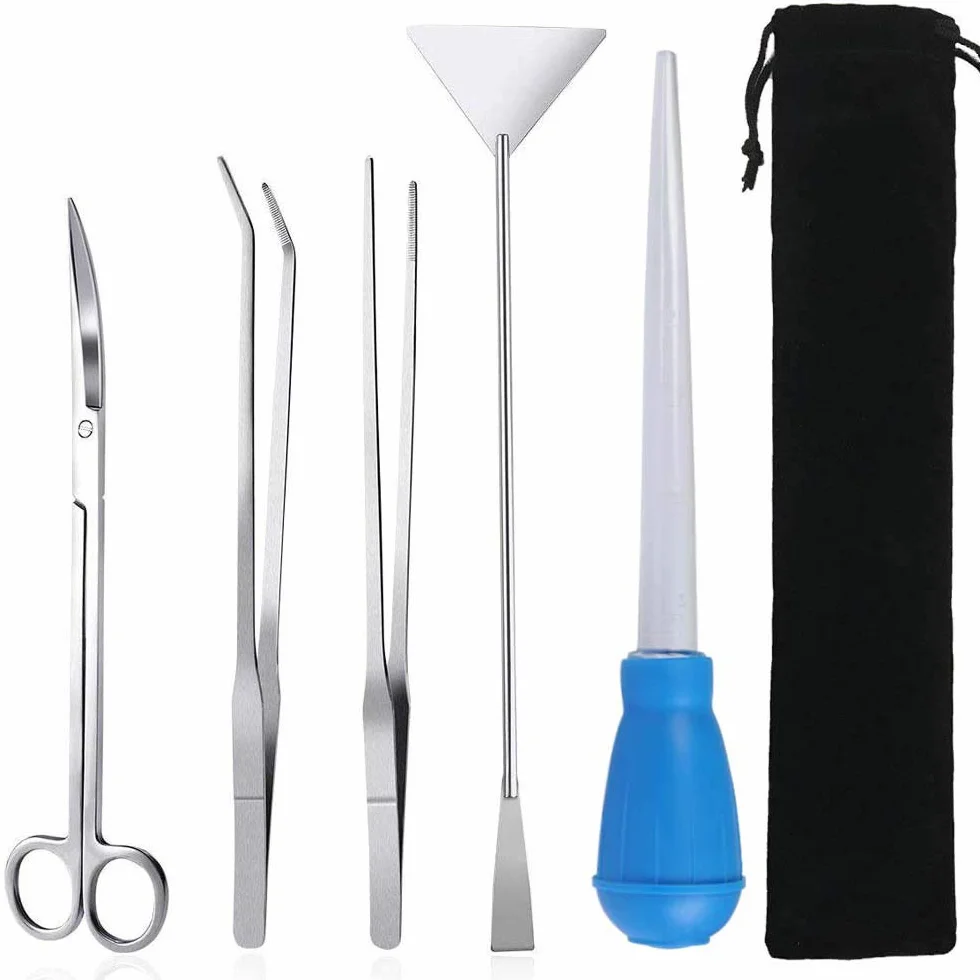 ACEONE Acquario Kit Aquascaping Pinze Lunghe Acquario Tools Acciaio Inossidabile Set di dorbici Acquario, Pinzette per Acquario, Attrezzi per spatola (5 Pezzo)