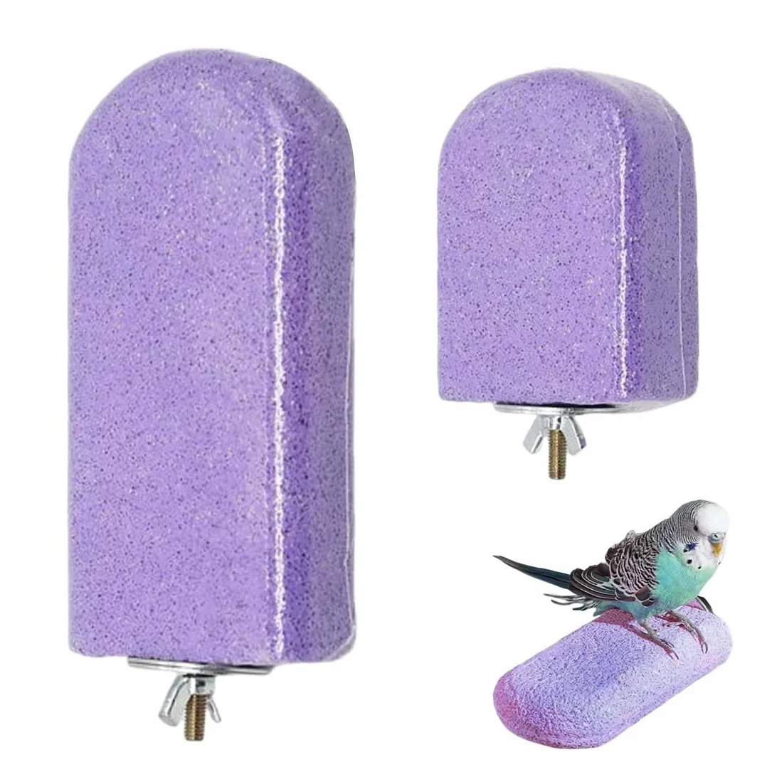 2 Pezzi Trespolo Per Pappagalli Attrezzo Per Limare Gli Artigli, Mordicchio Per Il Becco, Stecca Ruvida Per Pappagallini, Canarini E Pappagalli (Viola)