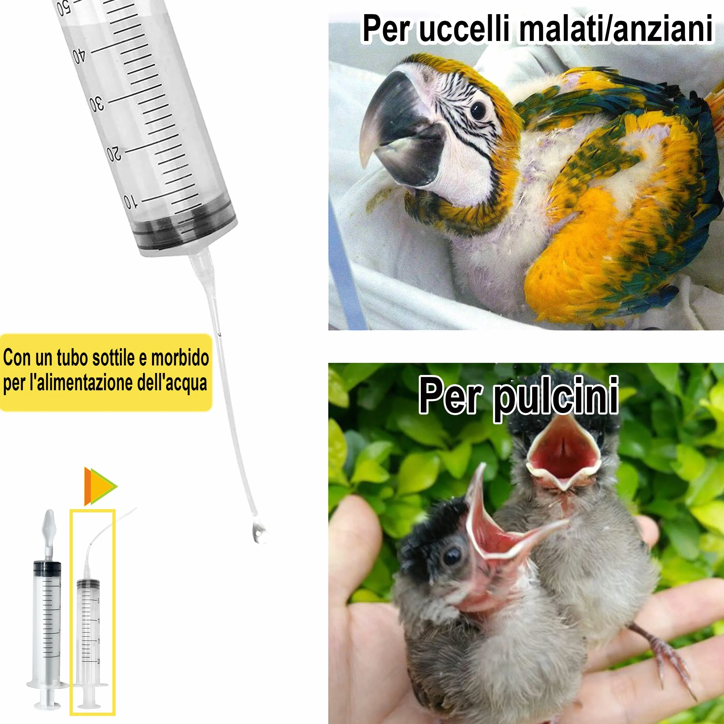 Siringa Alimentatore Manuale per Uccelli e Pappagalli con Bocca a Cucchiaino per Cibo Liquido Riutilizzabile