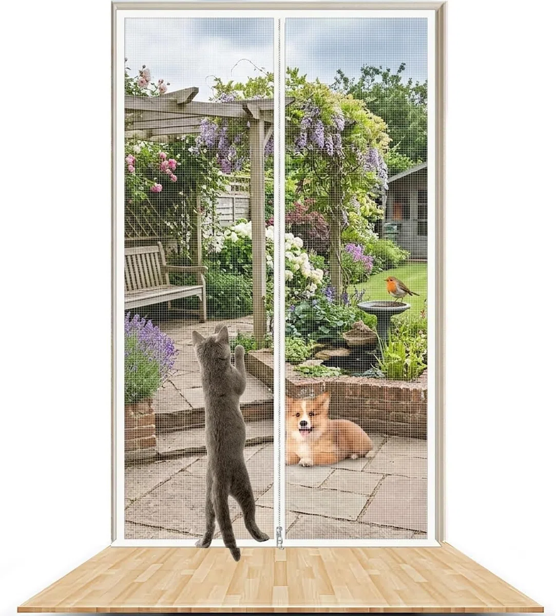 Porta per gatti con cerniera, barriera sicura per animali domestici, per balcone, camera da letto e cucina, 85 x 200 cm, facile da installare per contenere e sicurezza degli animali domestici