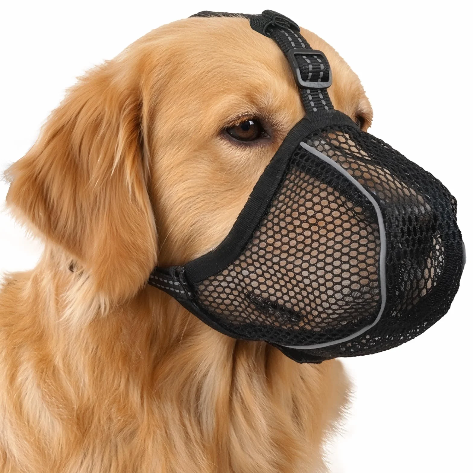 AUAUY Museruola per Cane, Museruola Riflettente Regolabile, Materiale a Rete Morbido, Impedisce di Mangiare e Leccare, Museruolas Anti-Morso e Anti-Abbaio per Diverse Razze Canine (Nero,XL)