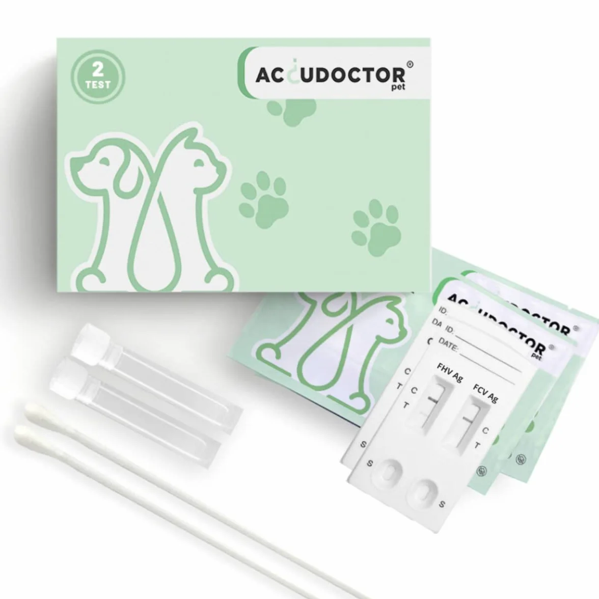2 Accudoctor Test Gatti Herpesvirus felino FHV + Calicivirus felino CVF Veterinario per Animali Domestici felini rapido Kit Influenza Felina rapido Strisce Influenza Gatto Kit fiv felv Gatto Esame