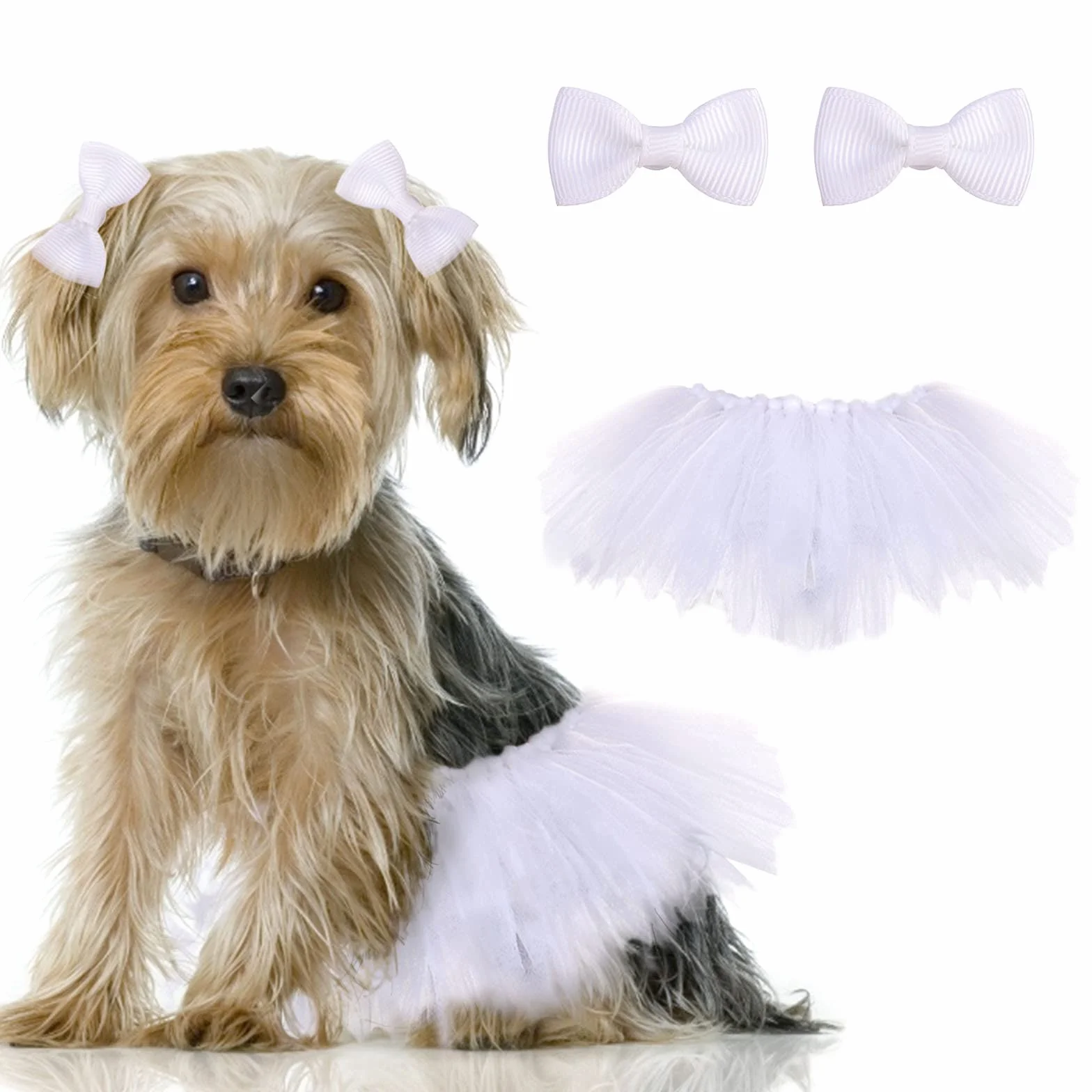 Tutù per cani da sposa con fiocco per capelli bianco taglia piccola e media 1 confezione