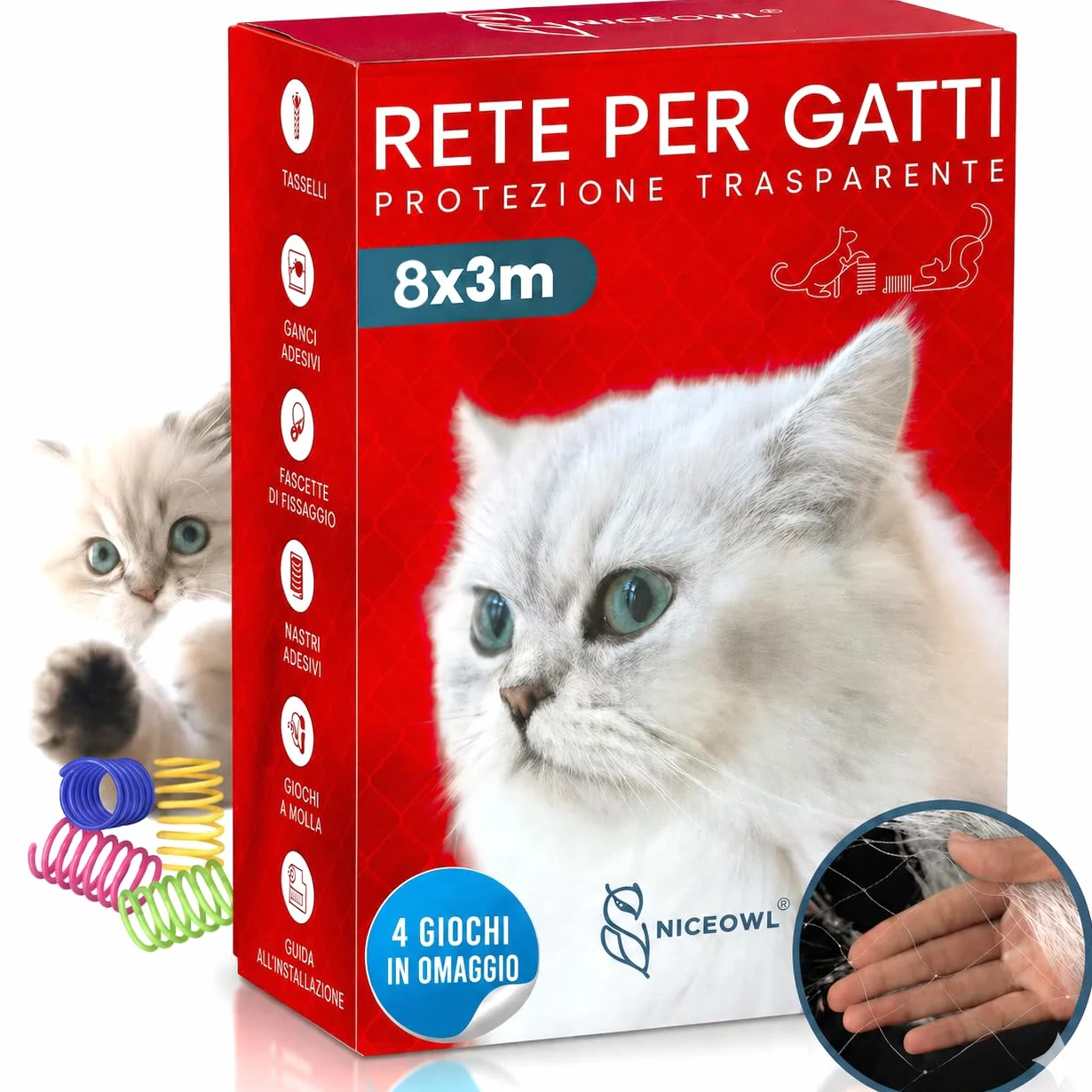 Rete per Gatti I Trasparente I 8x3m I Giocattolo Regalo I Rete per Gatti Balcone Trasparente I Rete Balcone per Gatti | Rete Protezione Balcone e Finestra per Gatti