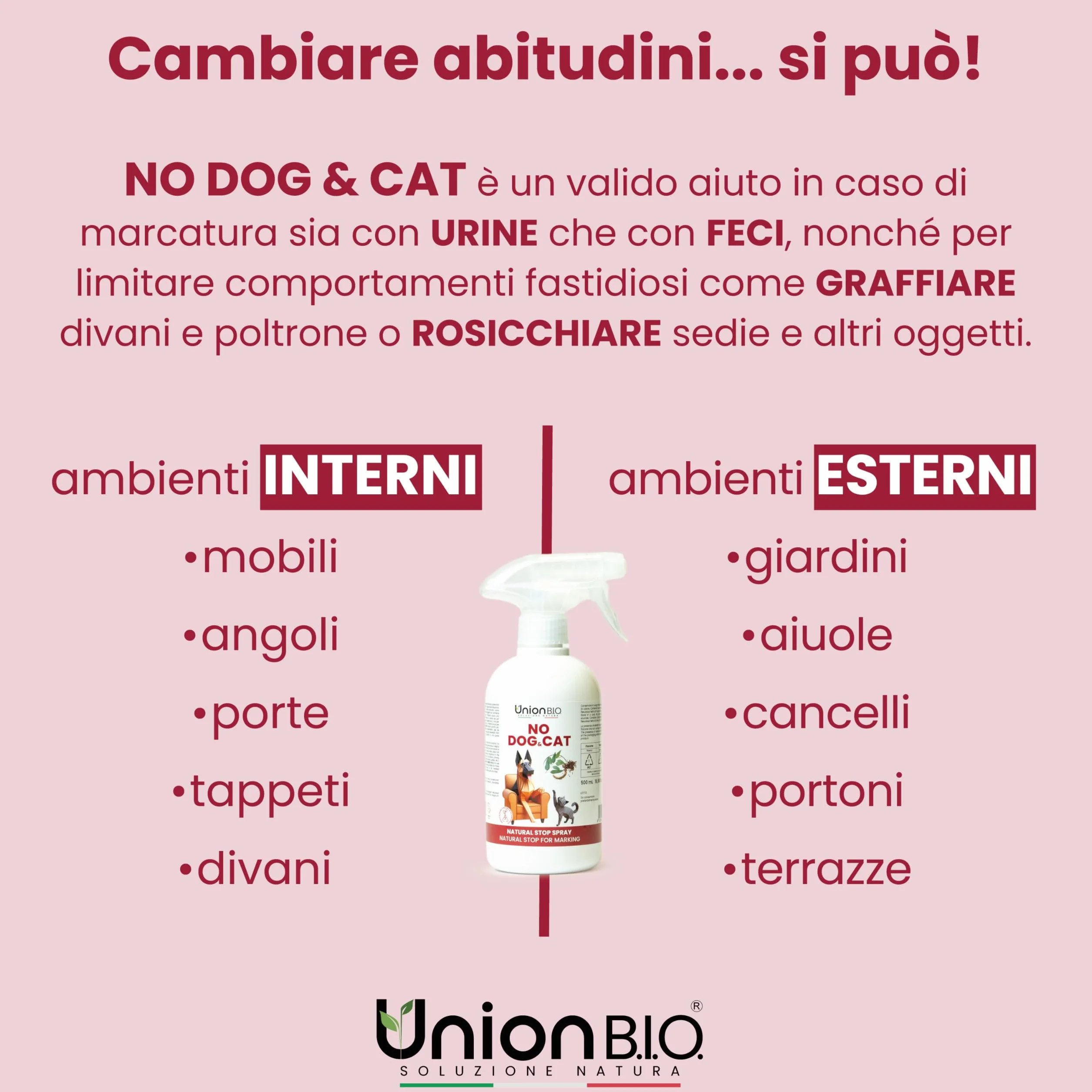 Union B.I.O. Soluzione Natura No Dog & Cat Spray Disabituante Cani e Gatti 500 ml