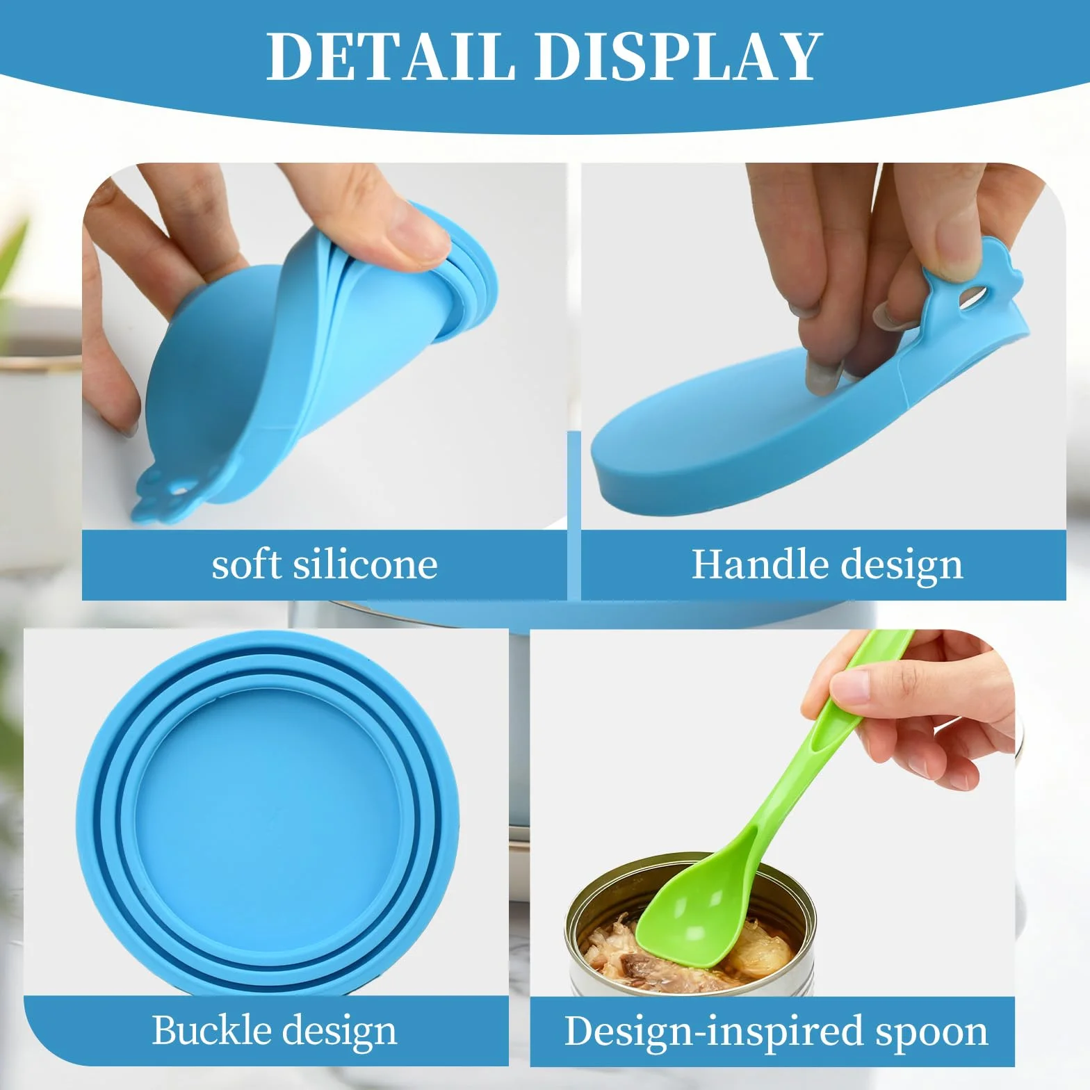 6 Pezzi Coperchi In Silicone Animale Domestico, Dimensioni Comuni Tappi Per Lattine, Riutilizzabile Tappo Per Lattine Contiene 1 Cucchiaio Verde, Coperchi Per Cibo Per Cani E Gatti(Azzurro Cielo)